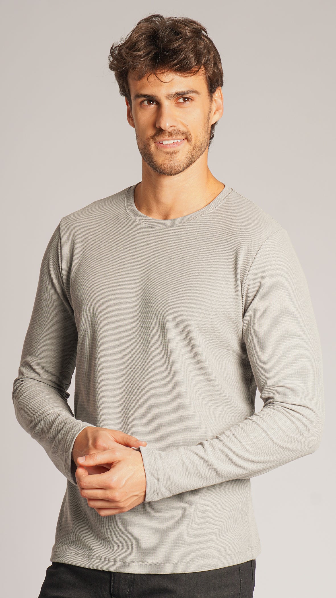 Camiseta Manga Longa Tricô Diamond - Cinza