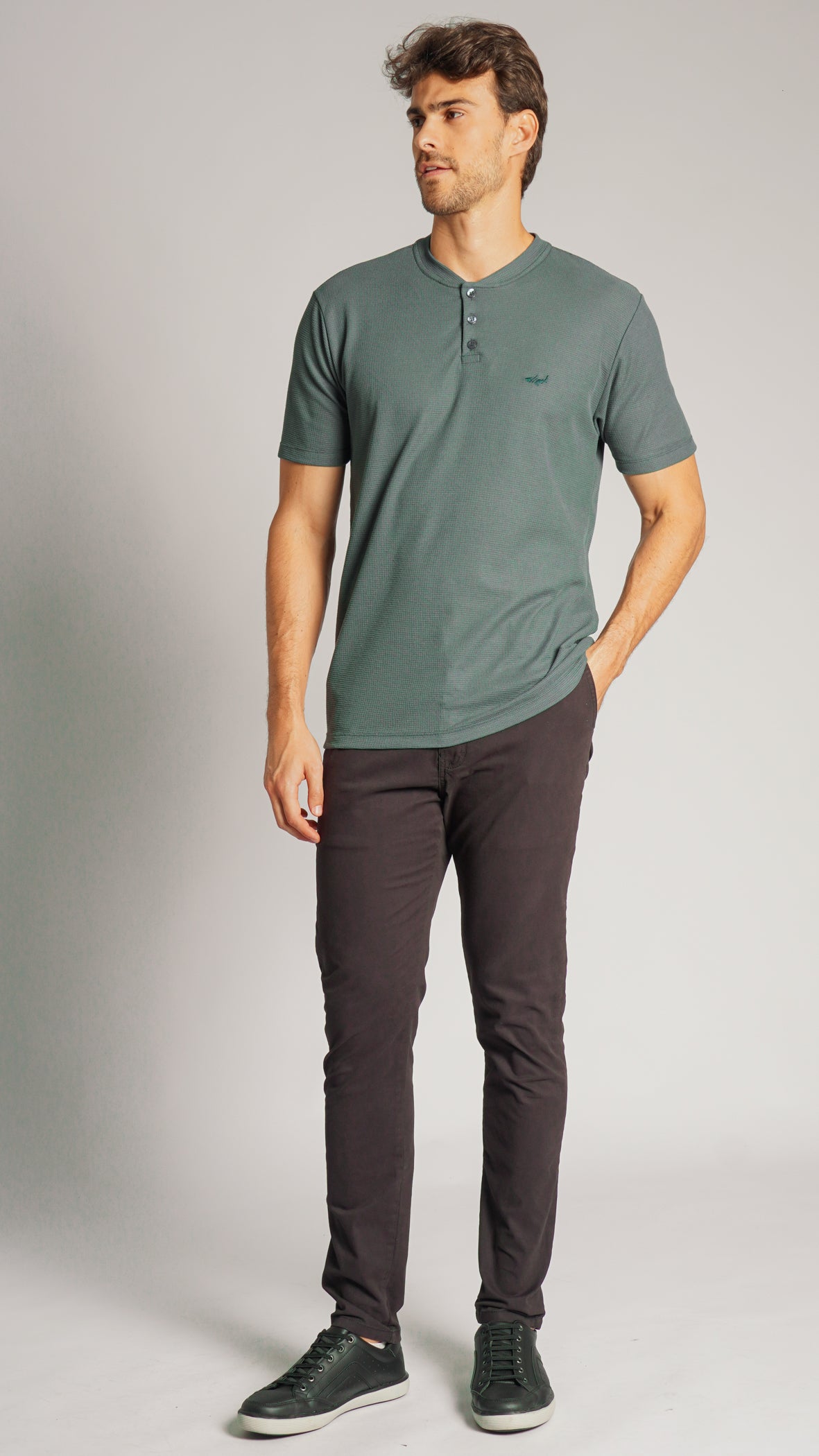 Camiseta Tricô Gola Portuguesa - Verde Petróleo