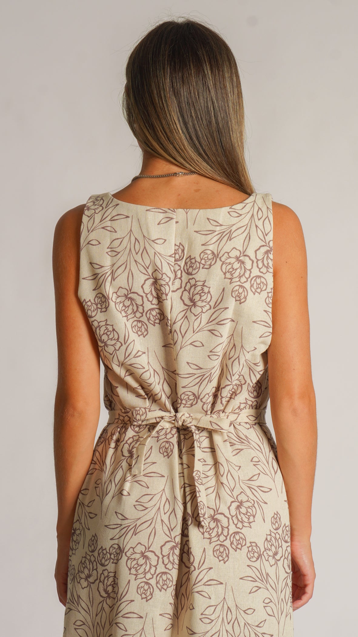 Vestido Linho Fenda - Bege