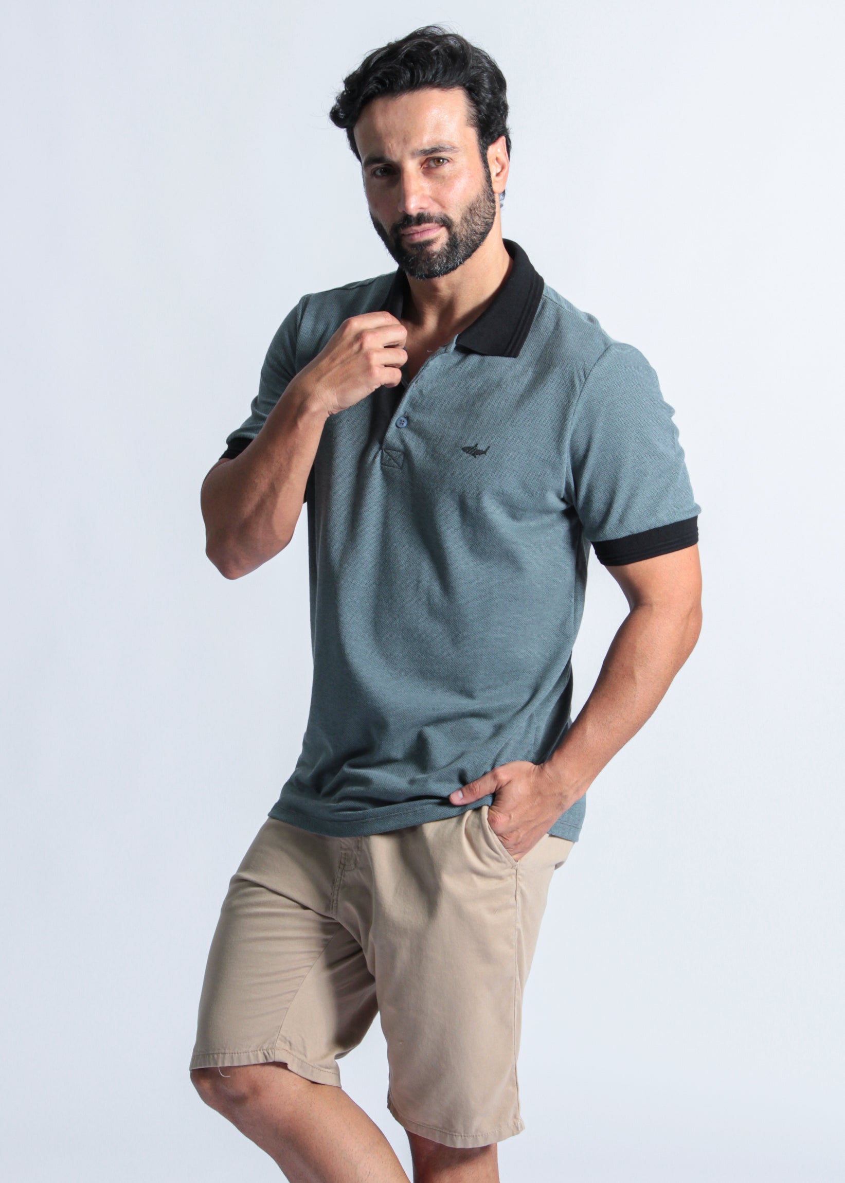 Camisa Polo Pontilhada - Cinza