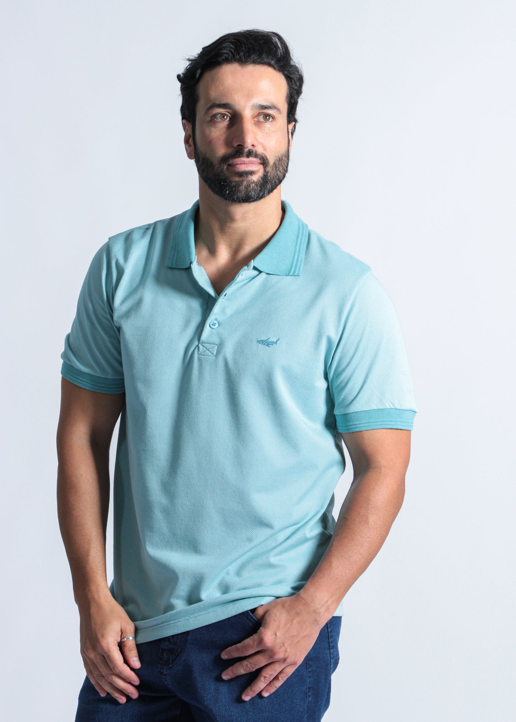 Camisa Polo Pontilhada - Azul
