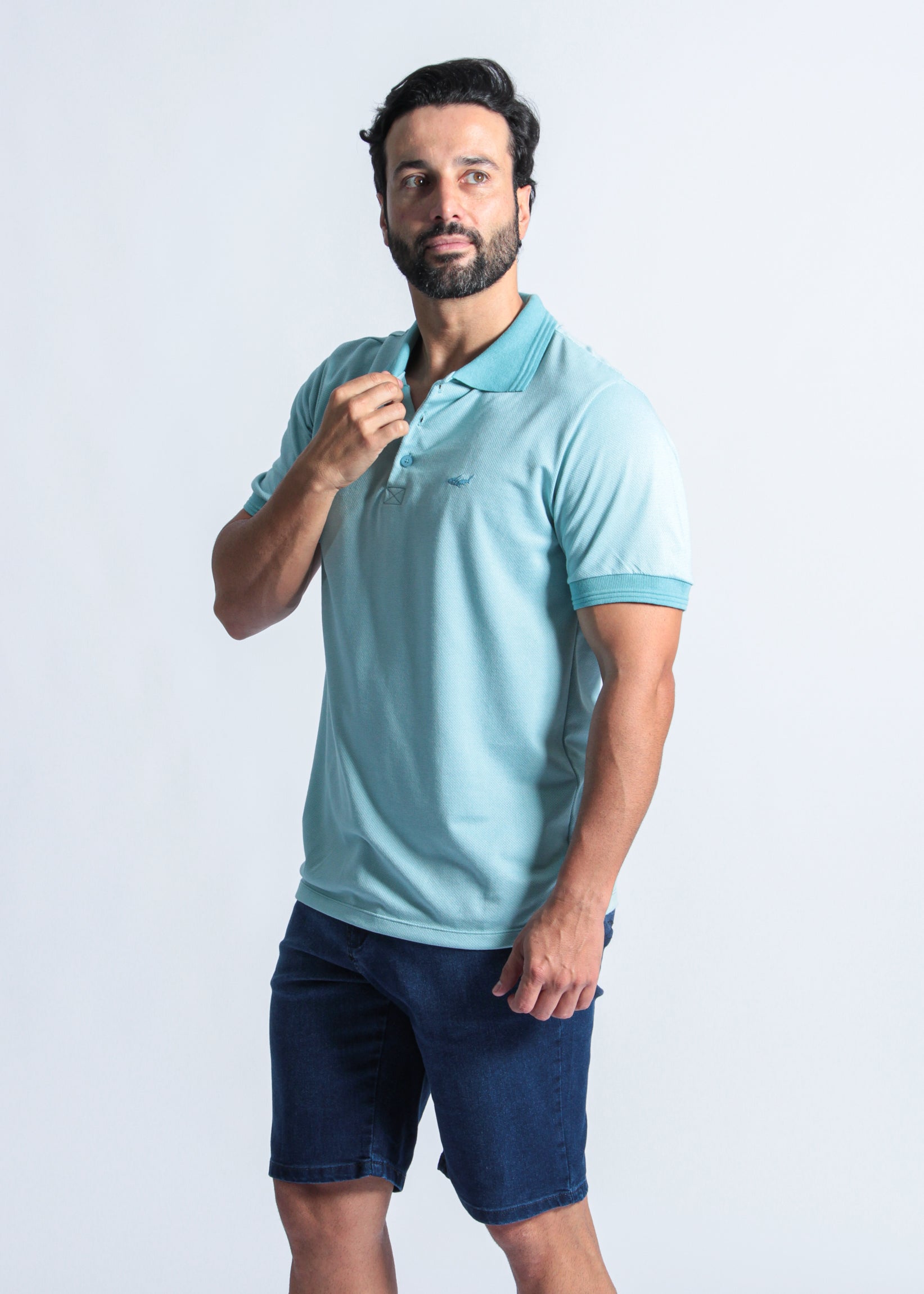 Camisa Polo Pontilhada - Azul