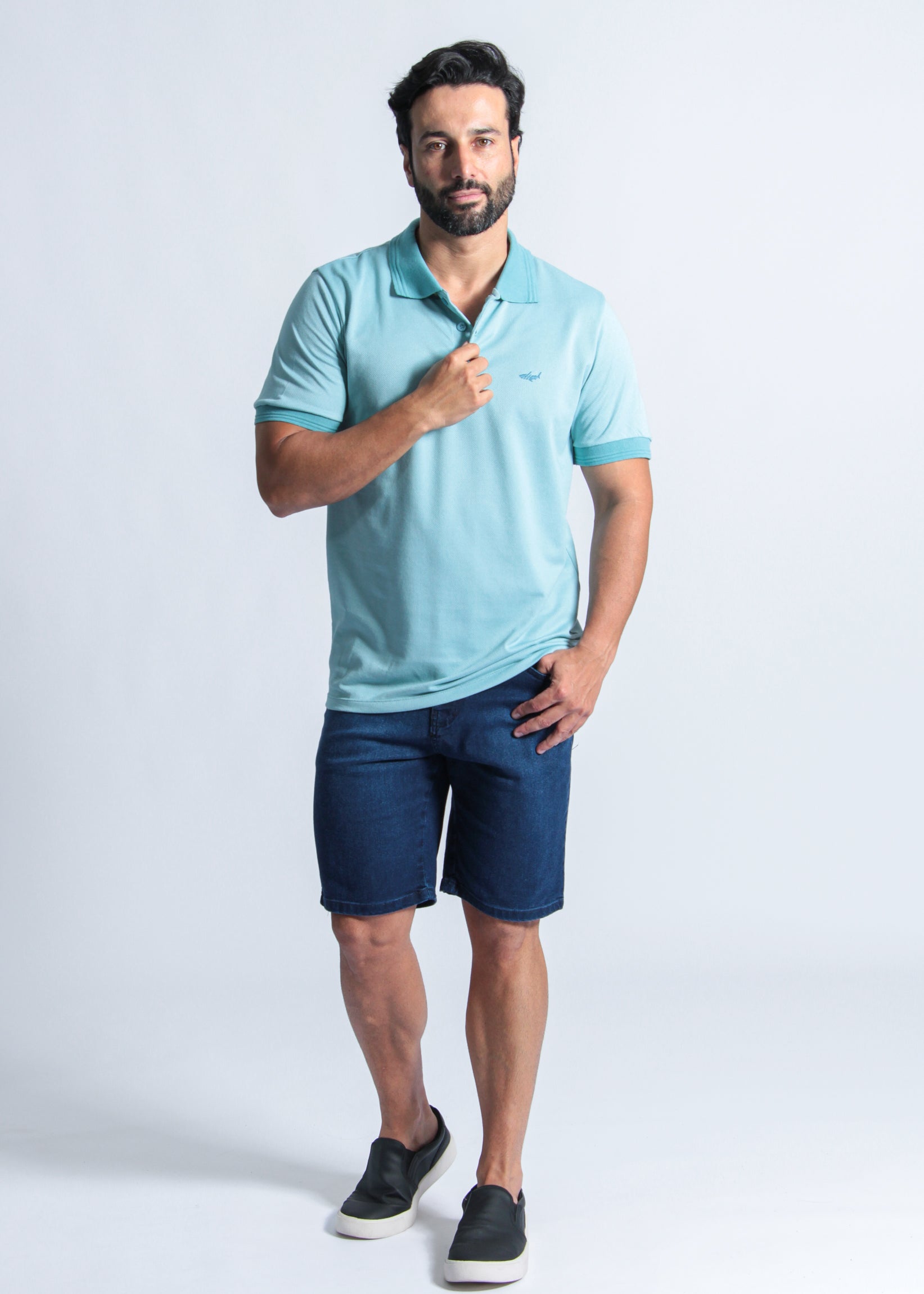 Camisa Polo Pontilhada - Azul