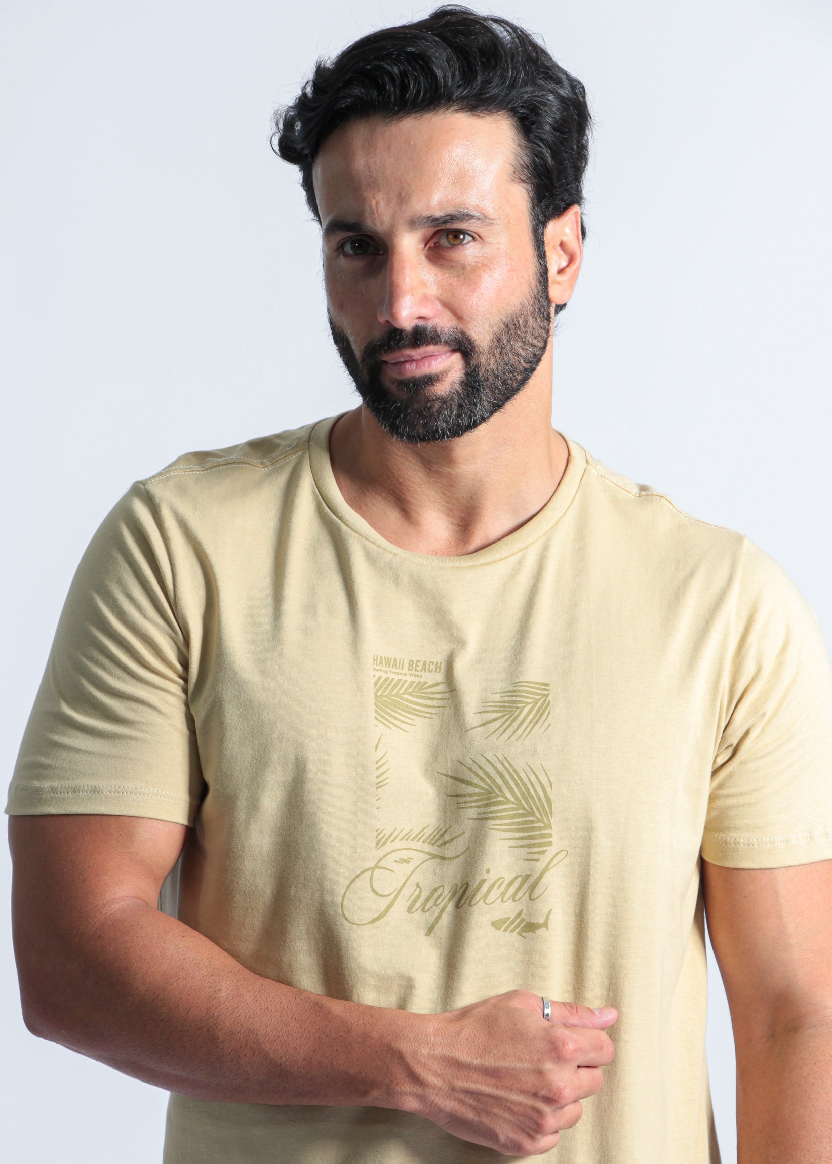 Camiseta Estampada Hawaii Beach - Bege