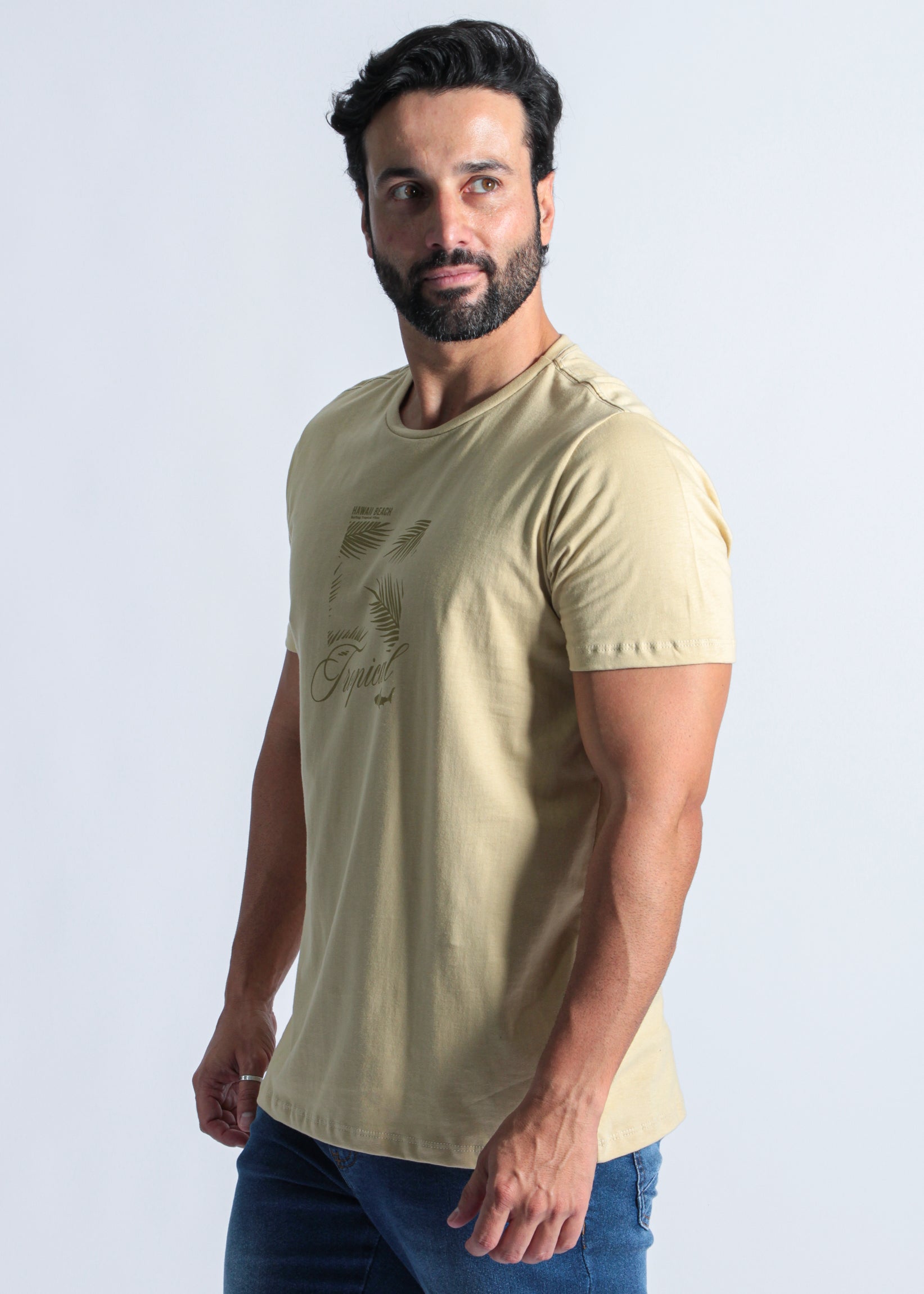 Camiseta Estampada Hawaii Beach - Bege