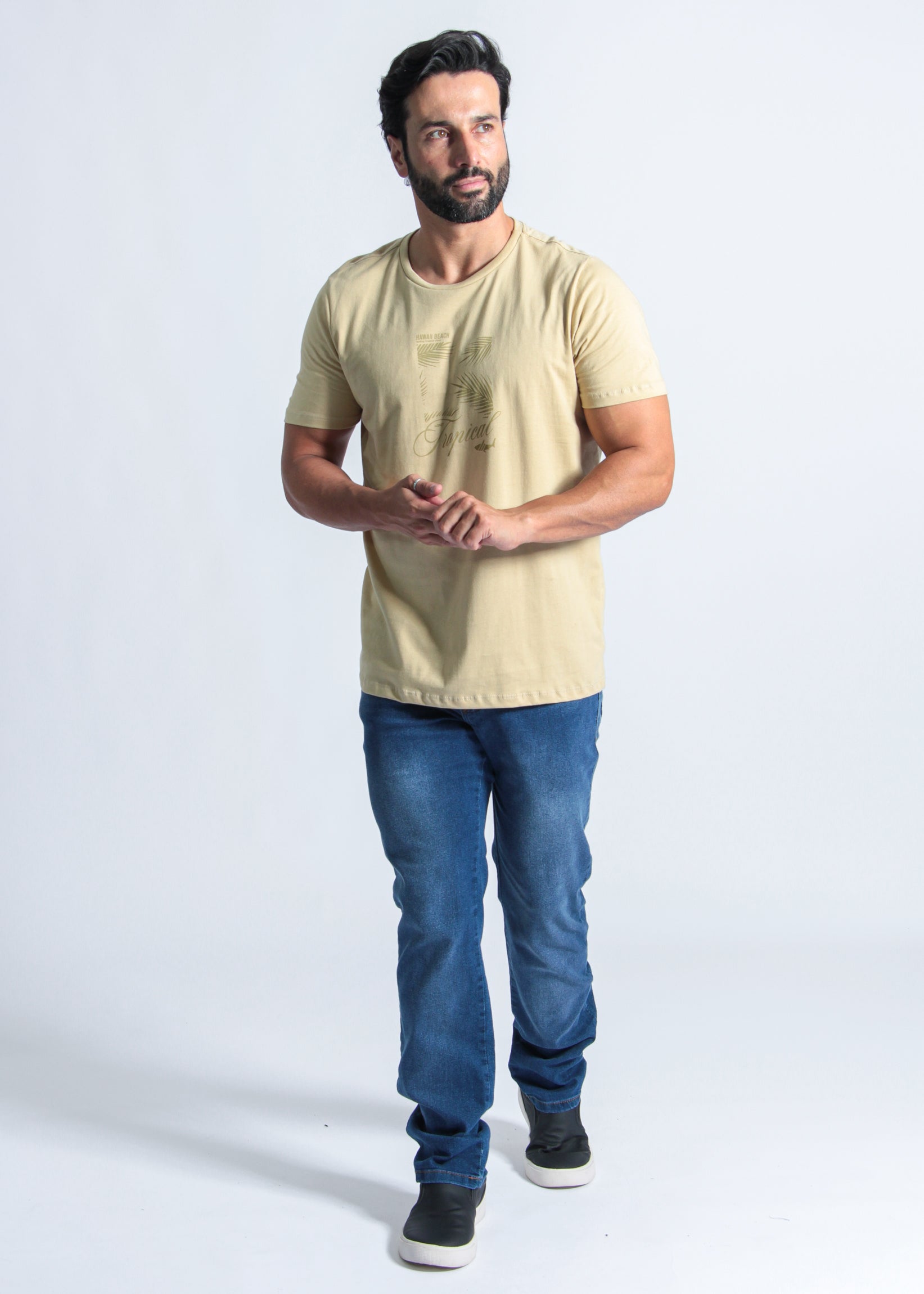 Camiseta Estampada Hawaii Beach - Bege