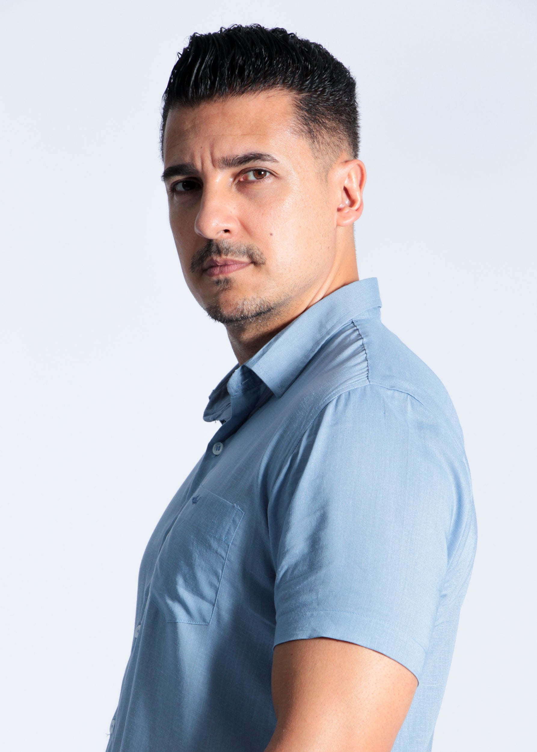 Camisa Manga Curta Linho - Azul