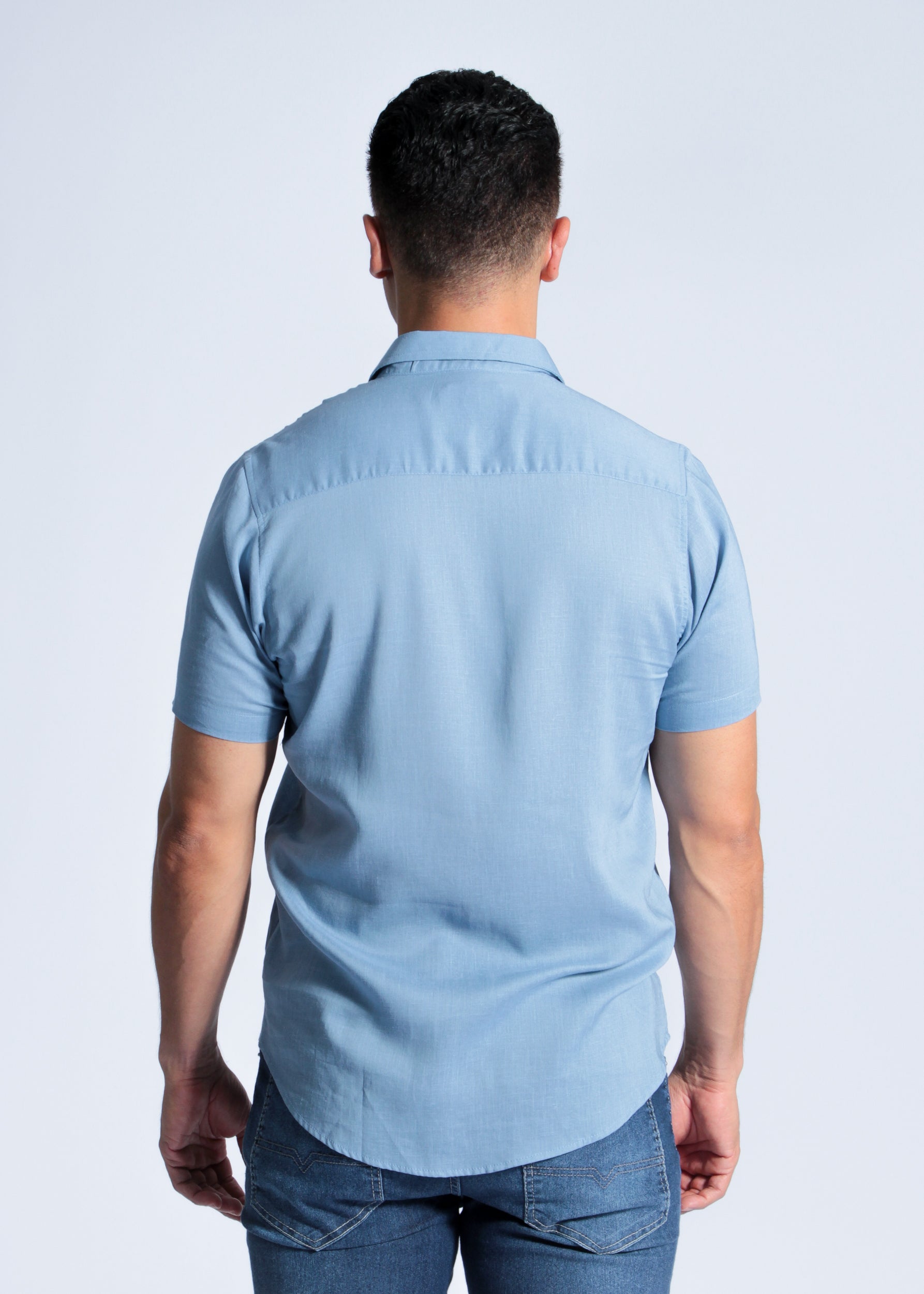 Camisa Manga Curta Linho - Azul