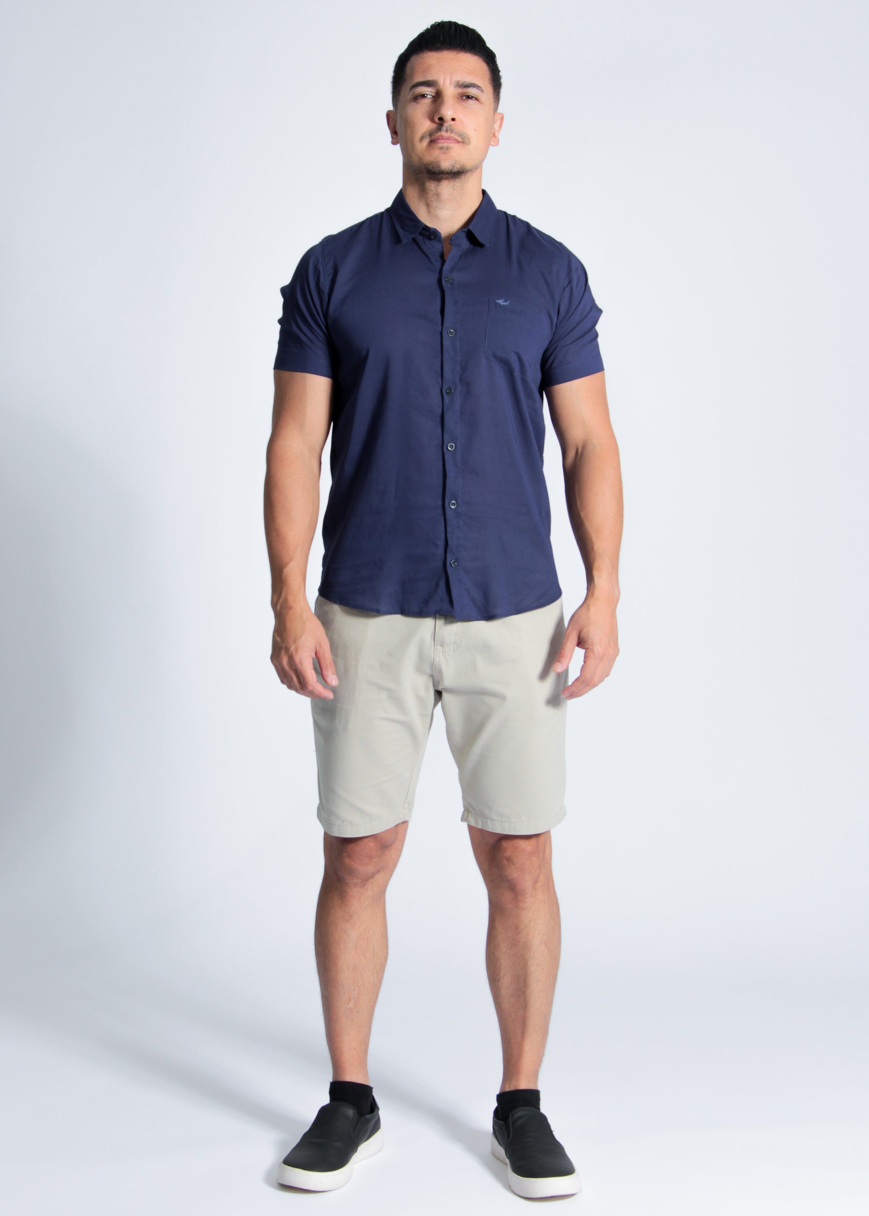 Camisa Manga Curta Linho - Azul