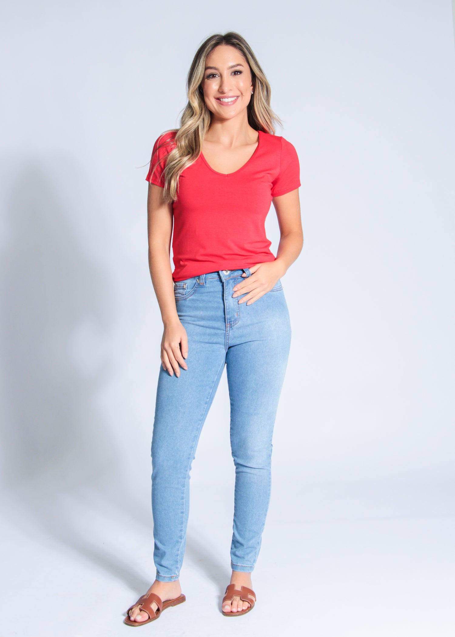 Blusa Viscolycra Gola V - Vermelha