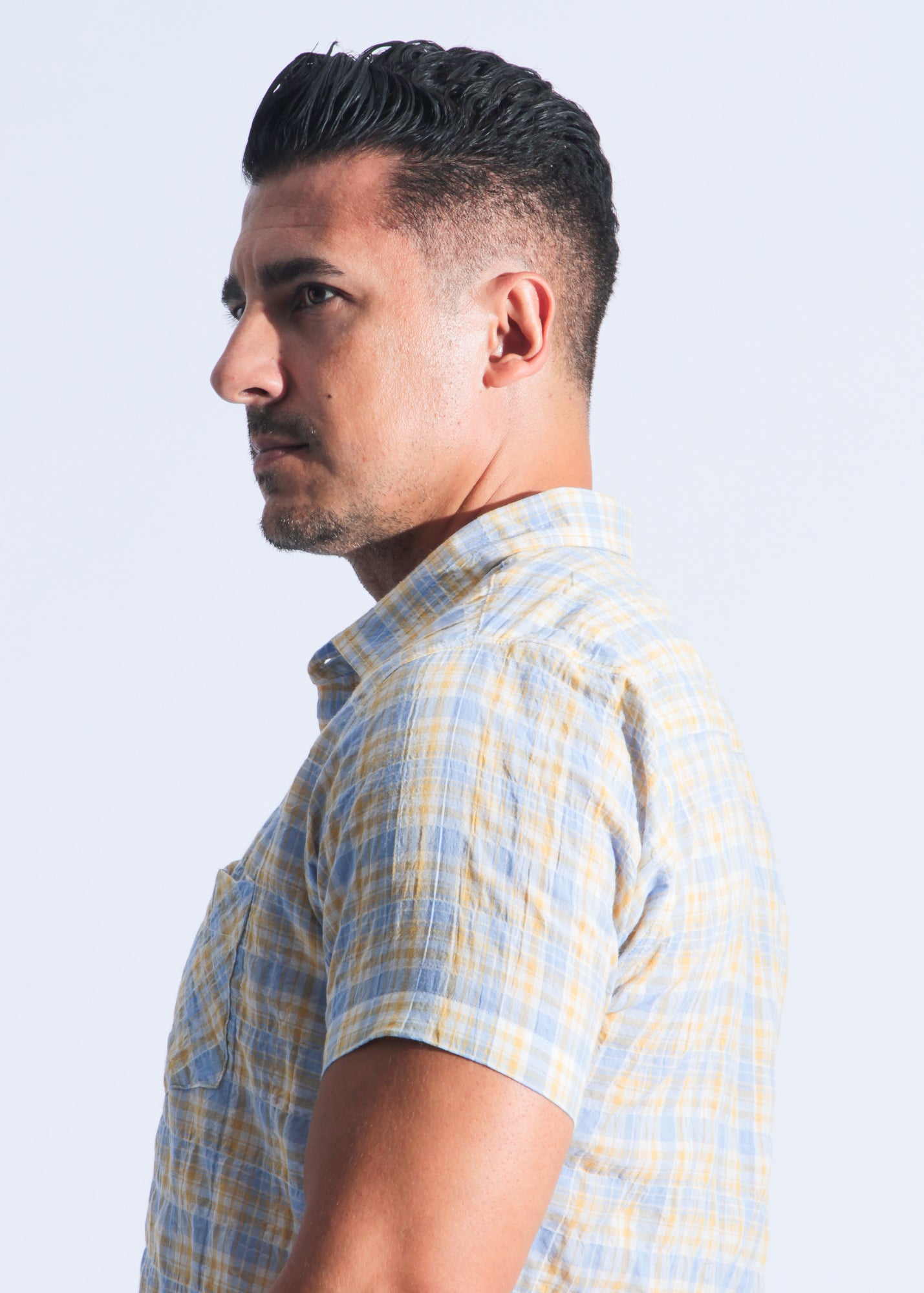 Camisa Xadrez Manga Curta - Amarelo