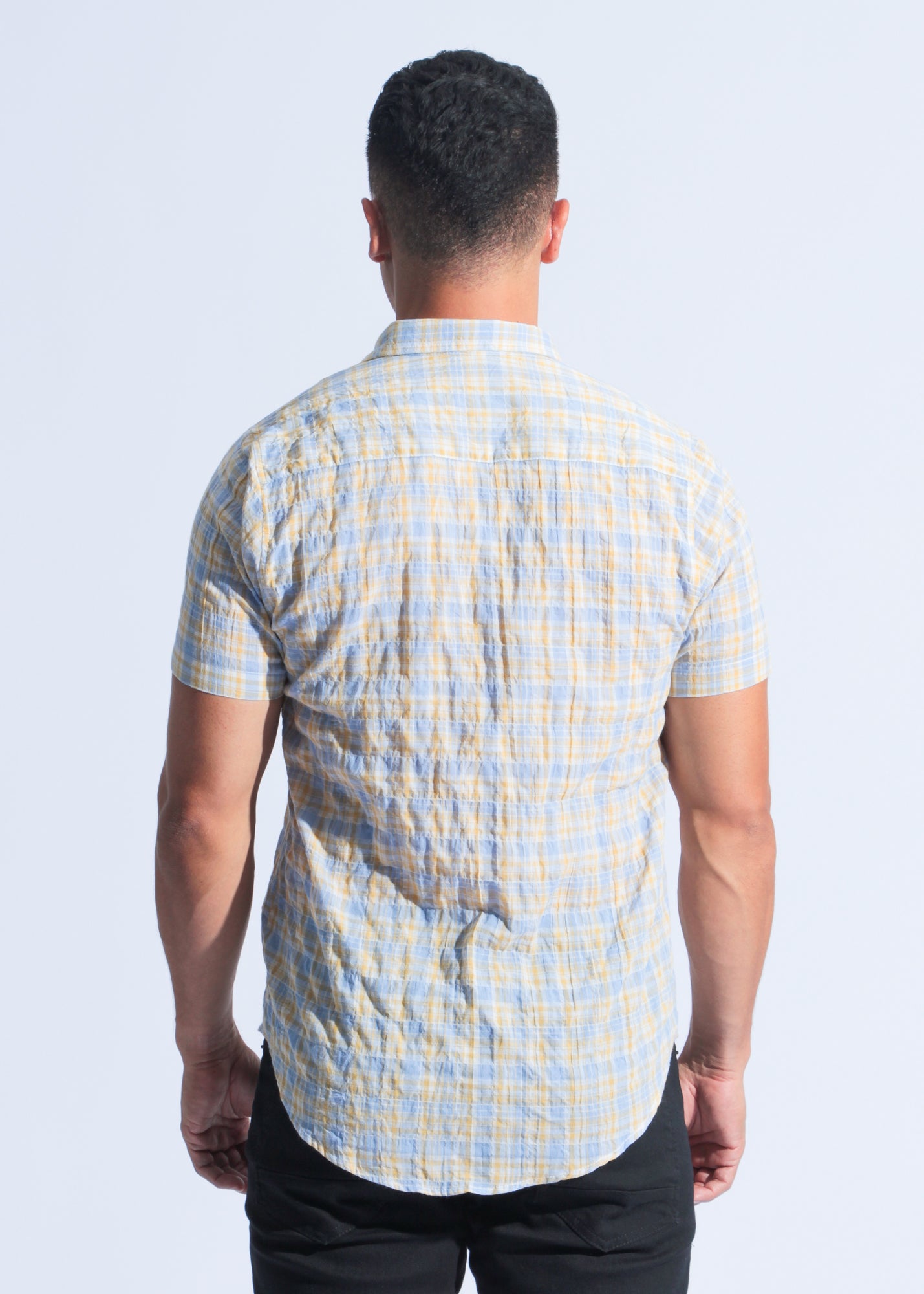 Camisa Xadrez Manga Curta - Amarelo