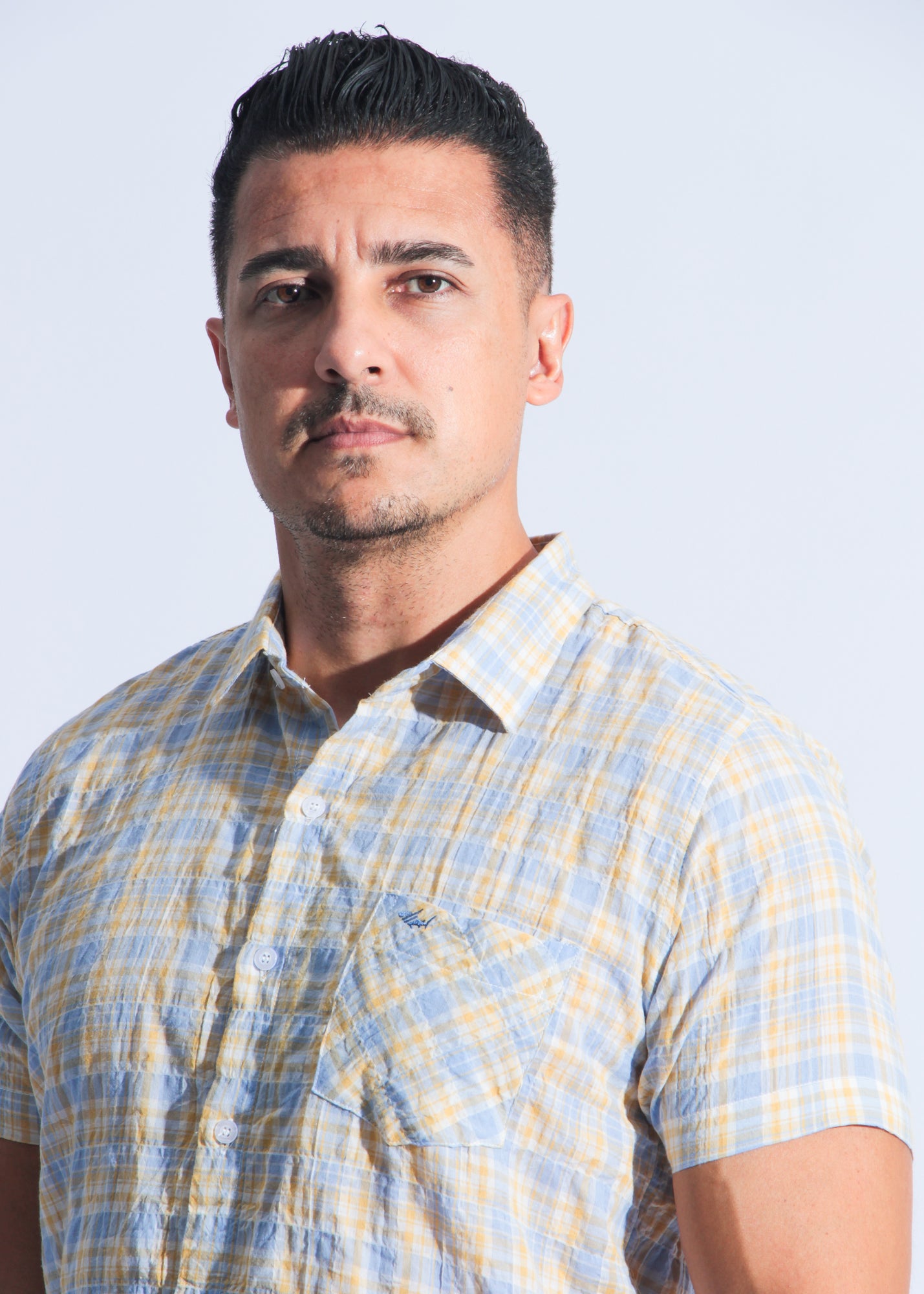 Camisa Xadrez Manga Curta - Amarelo