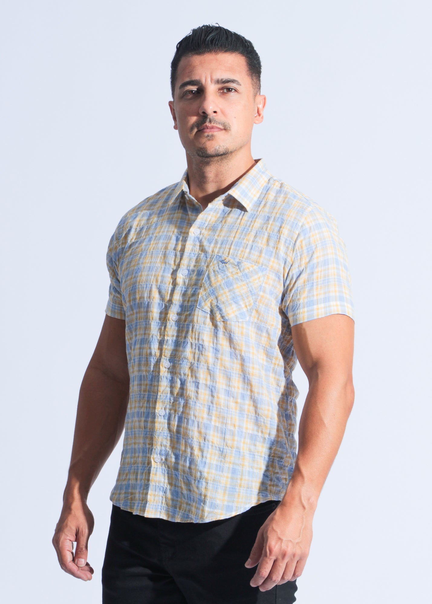 Camisa Xadrez Manga Curta - Amarelo