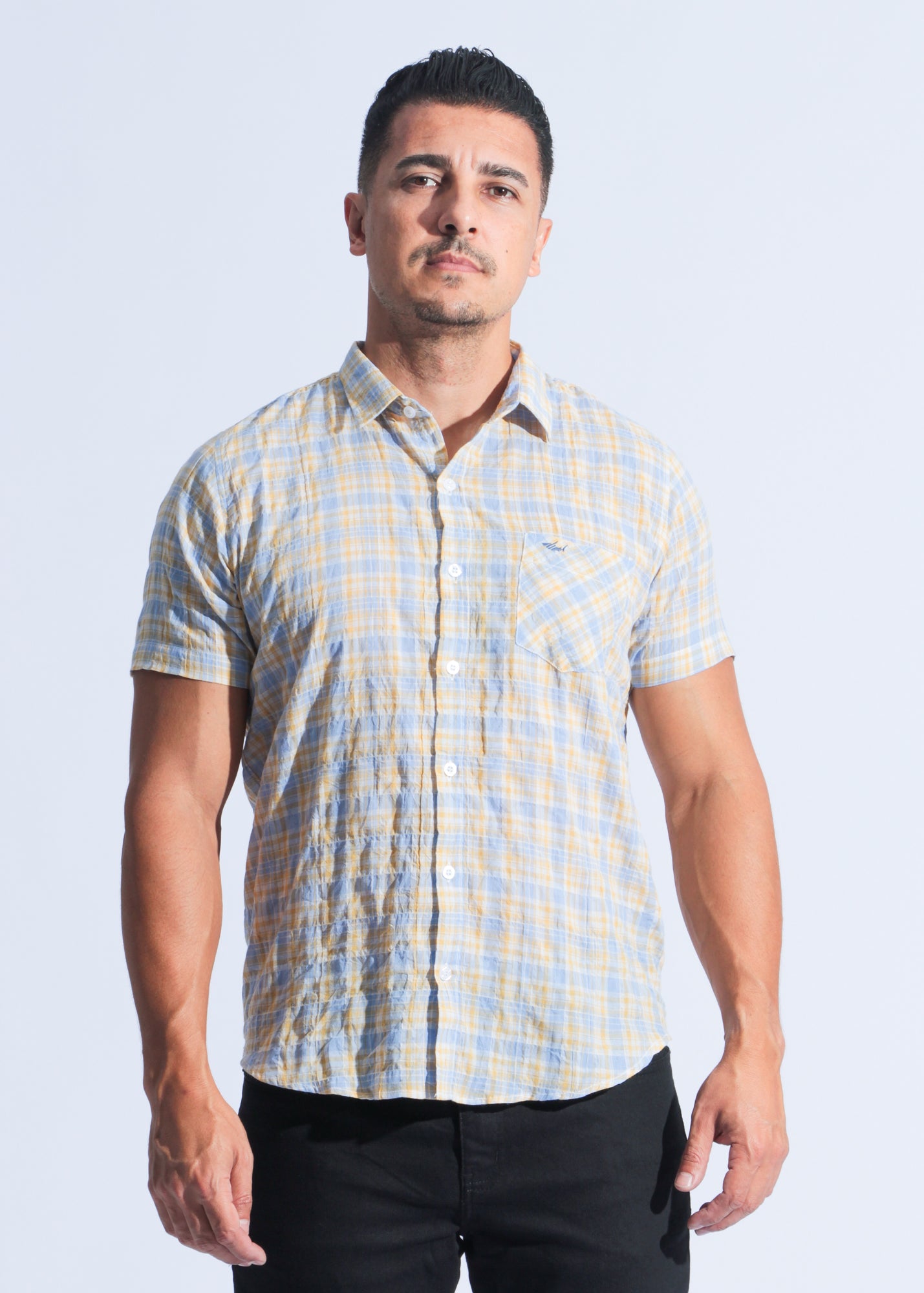 Camisa Xadrez Manga Curta - Amarelo