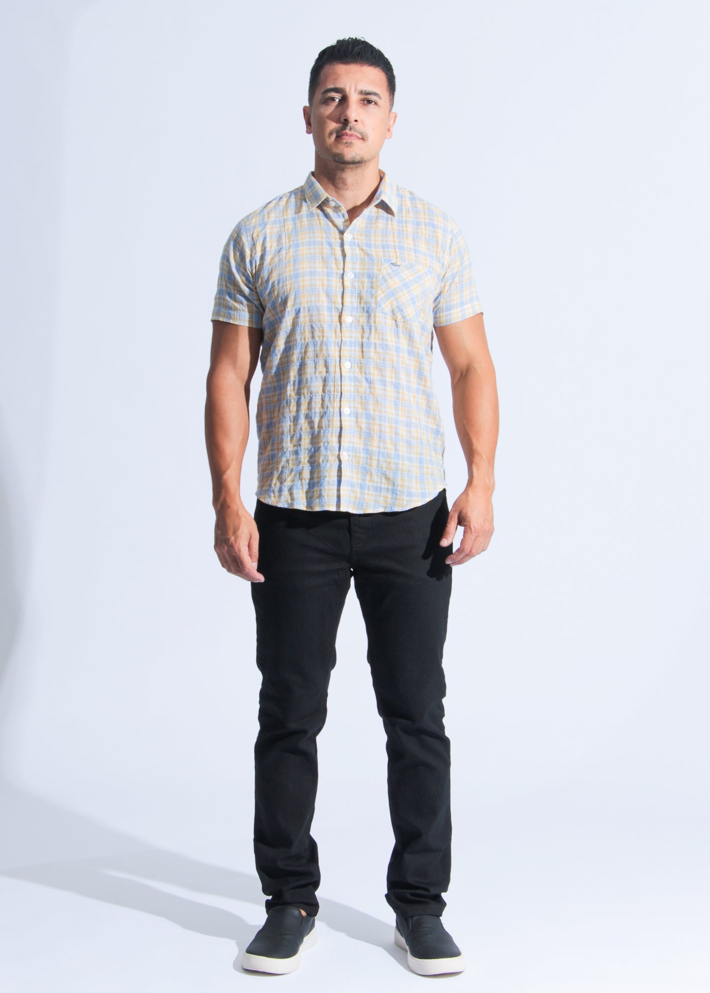 Camisa Xadrez Manga Curta - Amarelo