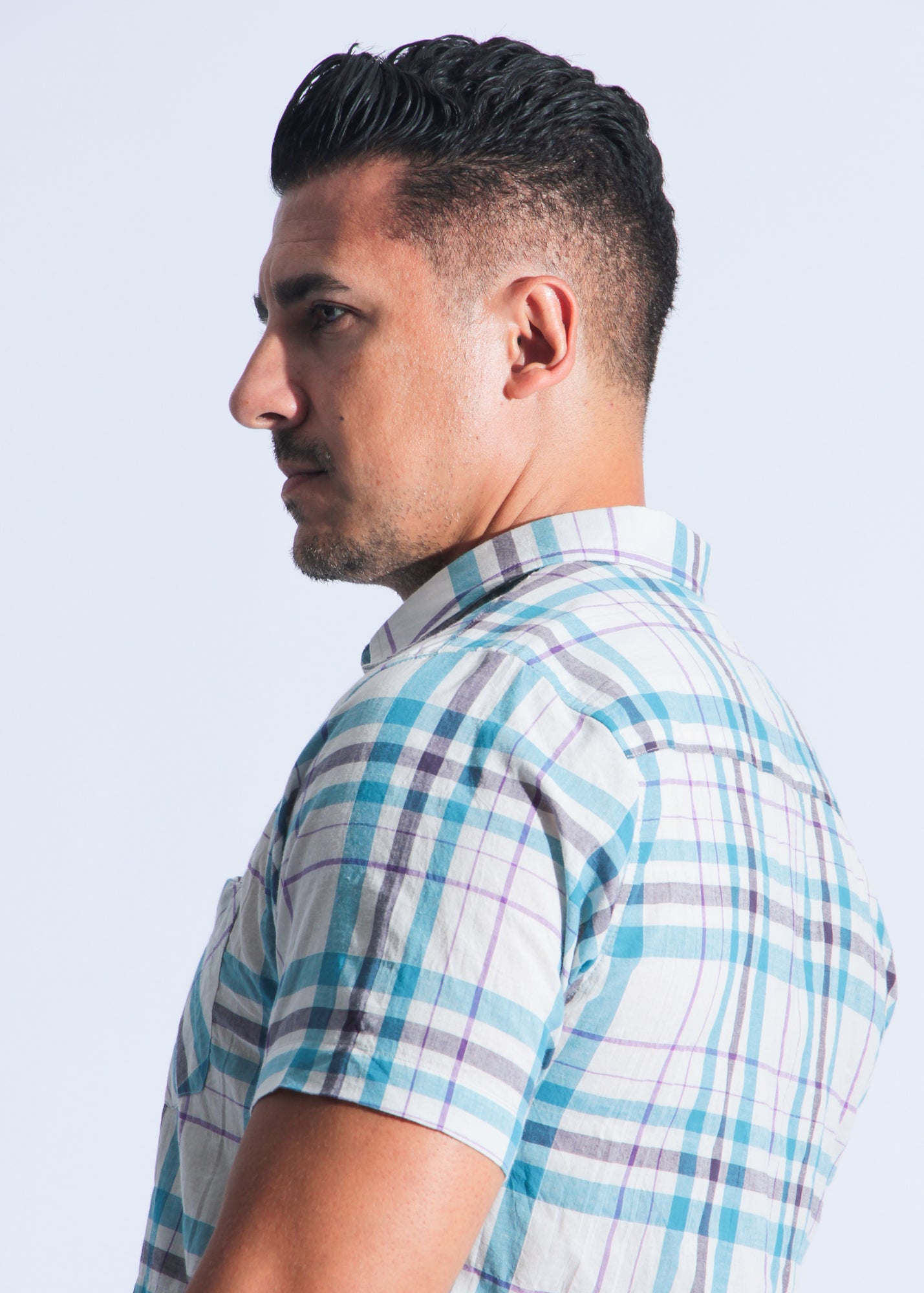 Camisa Xadrez Manga Curta - Branca