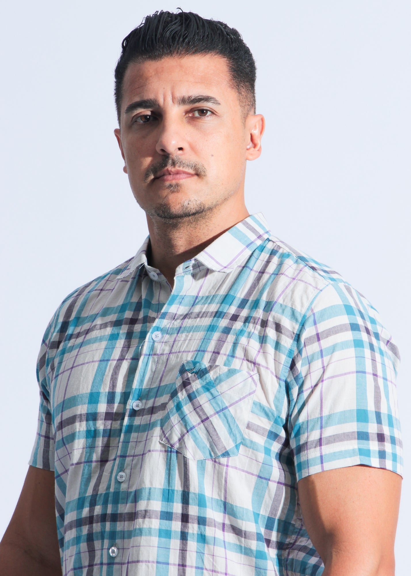 Camisa Xadrez Manga Curta - Branca