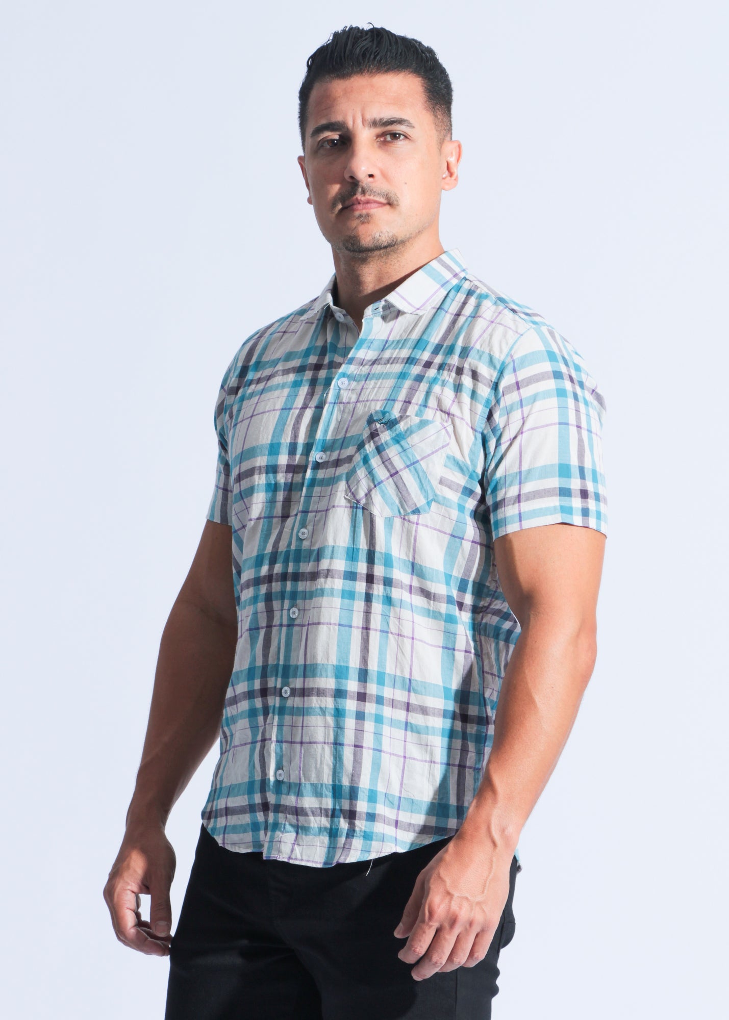 Camisa Xadrez Manga Curta - Branca