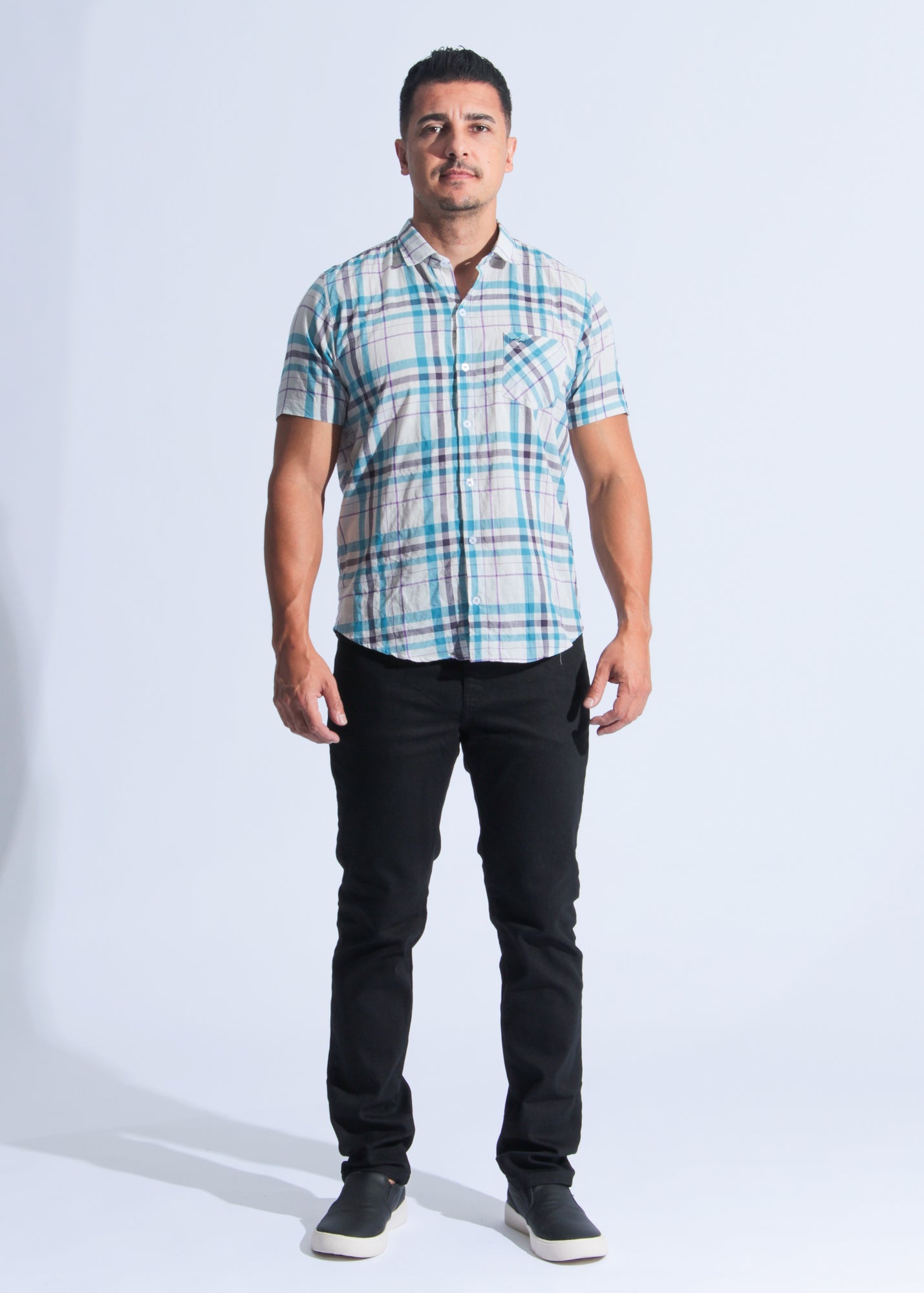 Camisa Xadrez Manga Curta - Branca