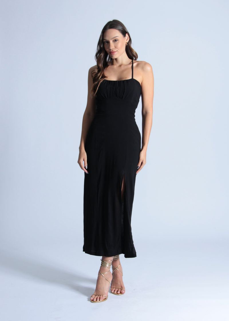 Vestido Midi Fenda - Preto