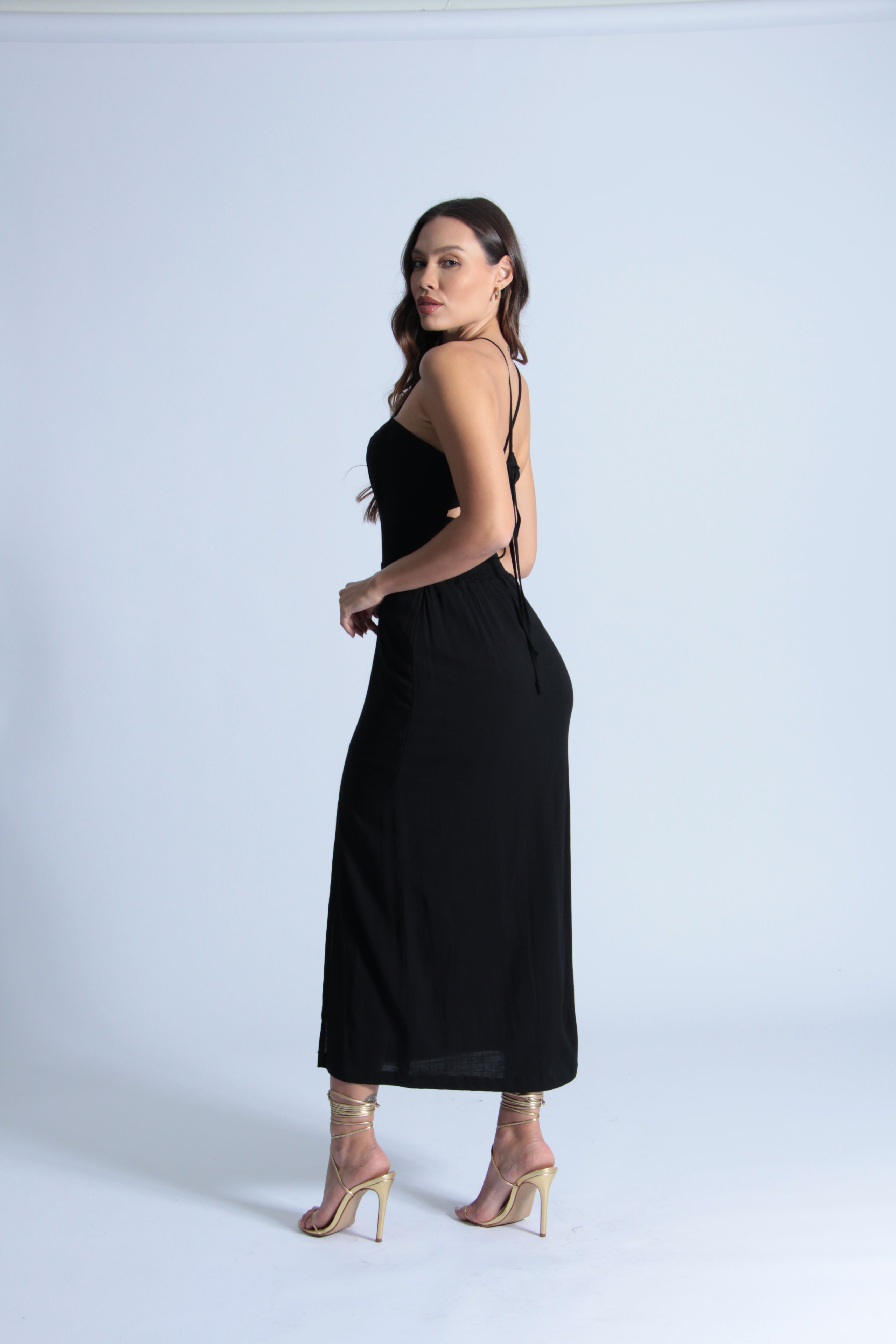 Vestido Midi Fenda - Preto