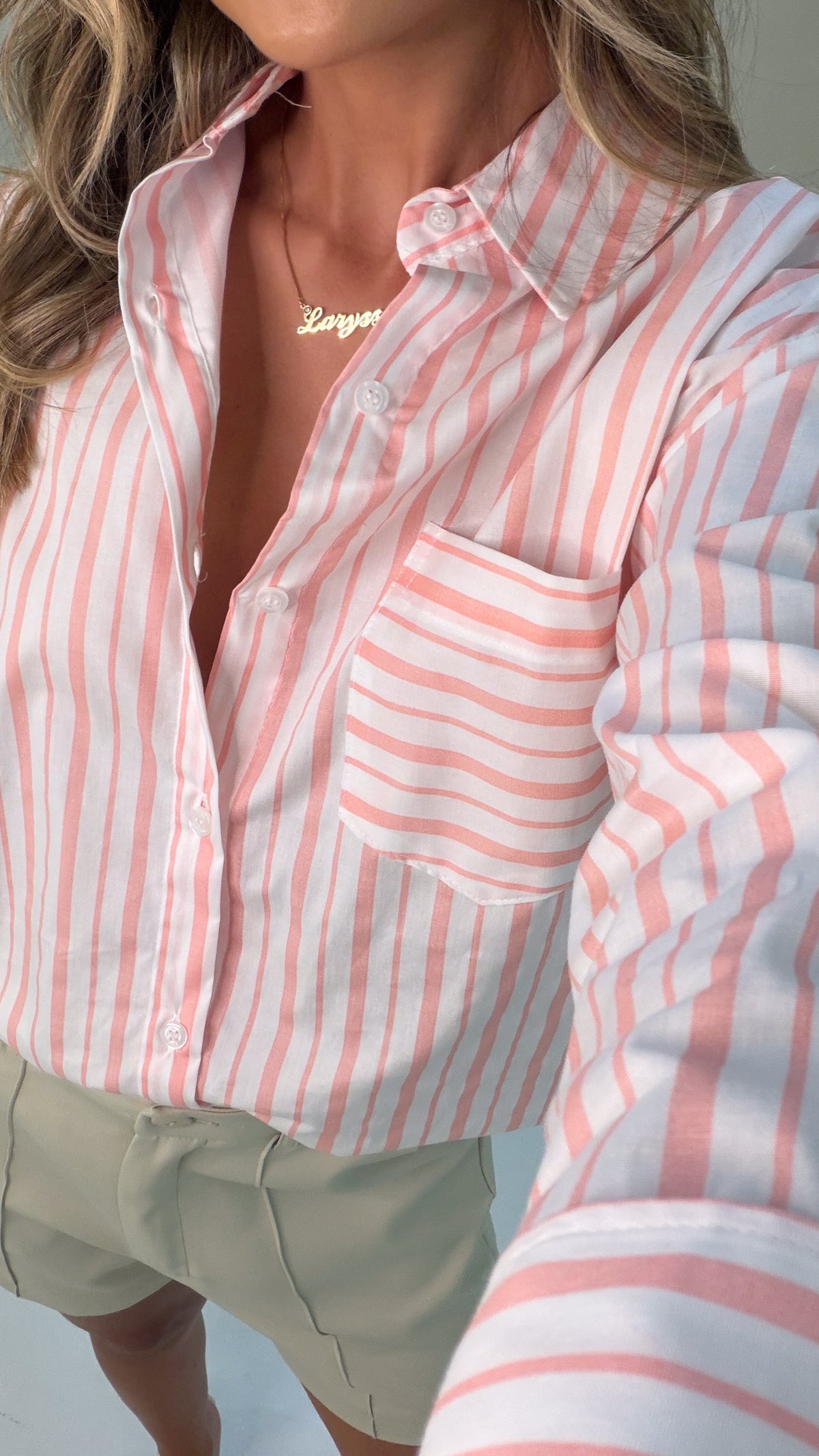 Camisa Over Listrada Riviera - Salmão