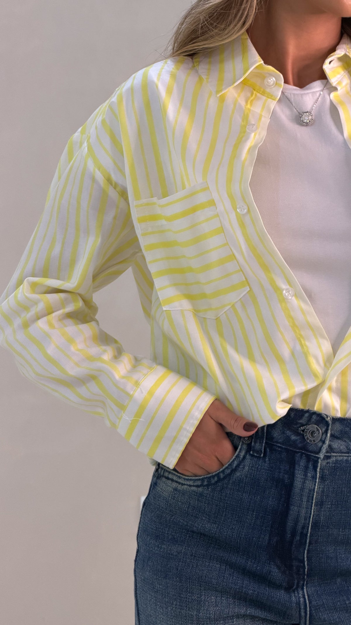 Camisa Over Listrada Riviera - Amarela