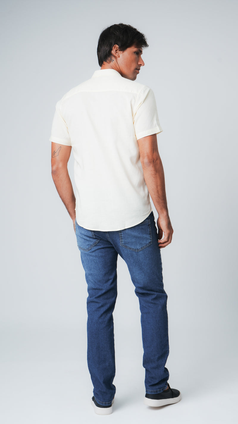 Calça Jeans - Escura Bolso Recorte