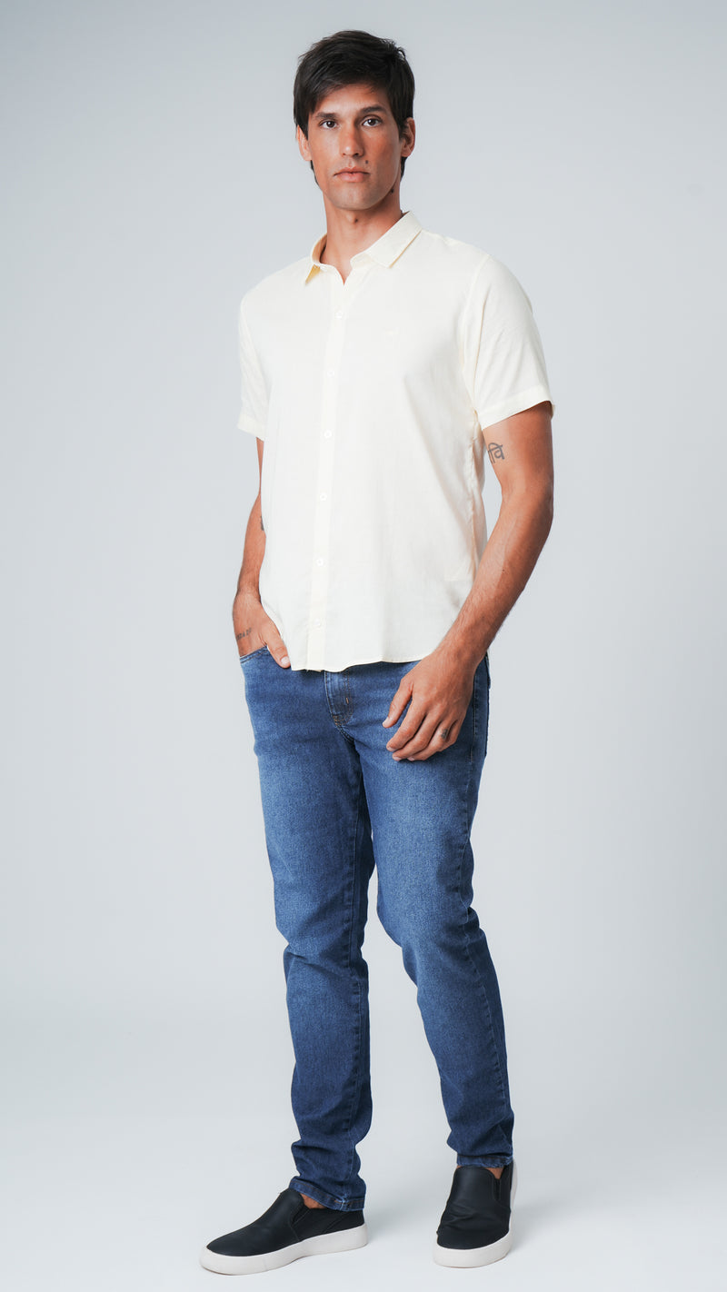 Calça Jeans - Escura Bolso Recorte