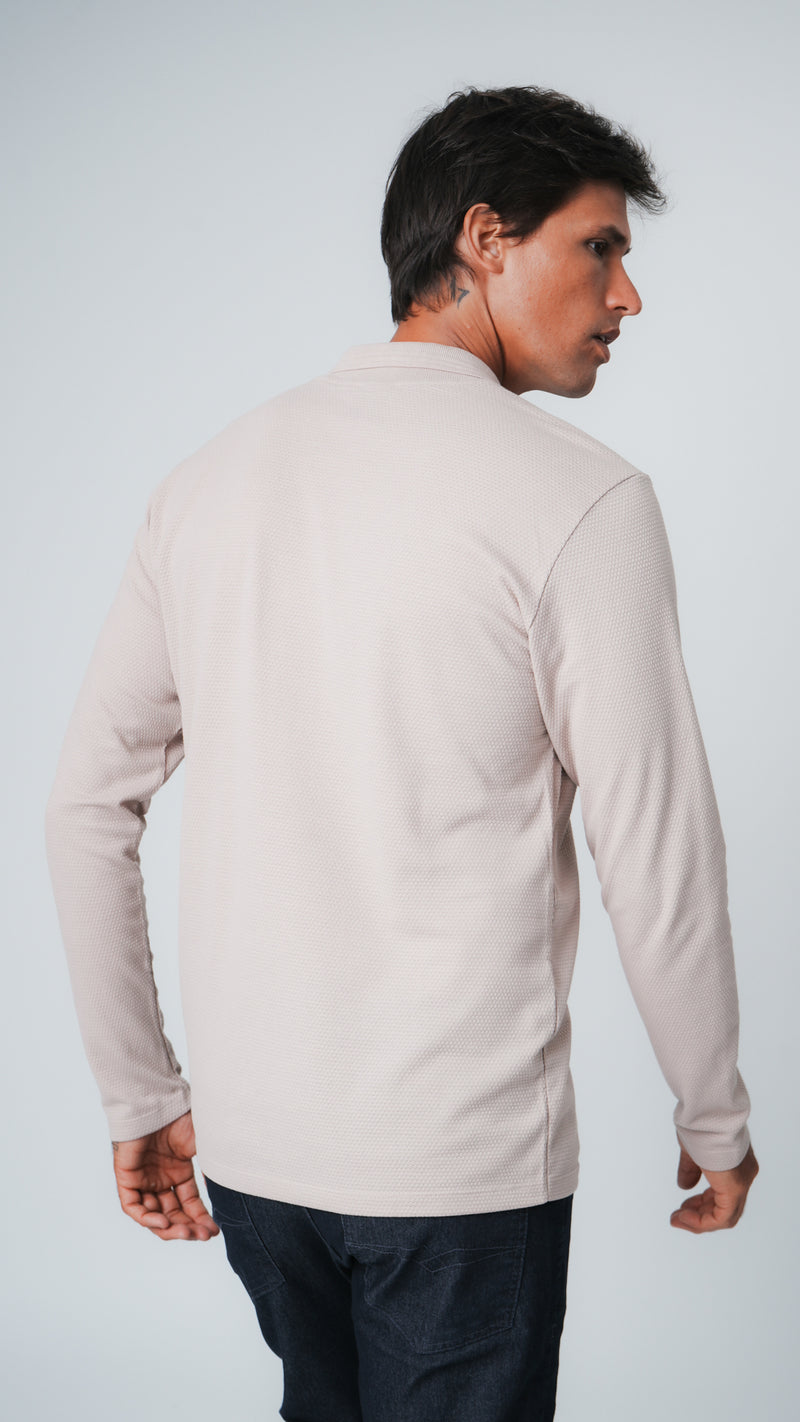 Camisa Polo Colmeia Manga Longa - Bege
