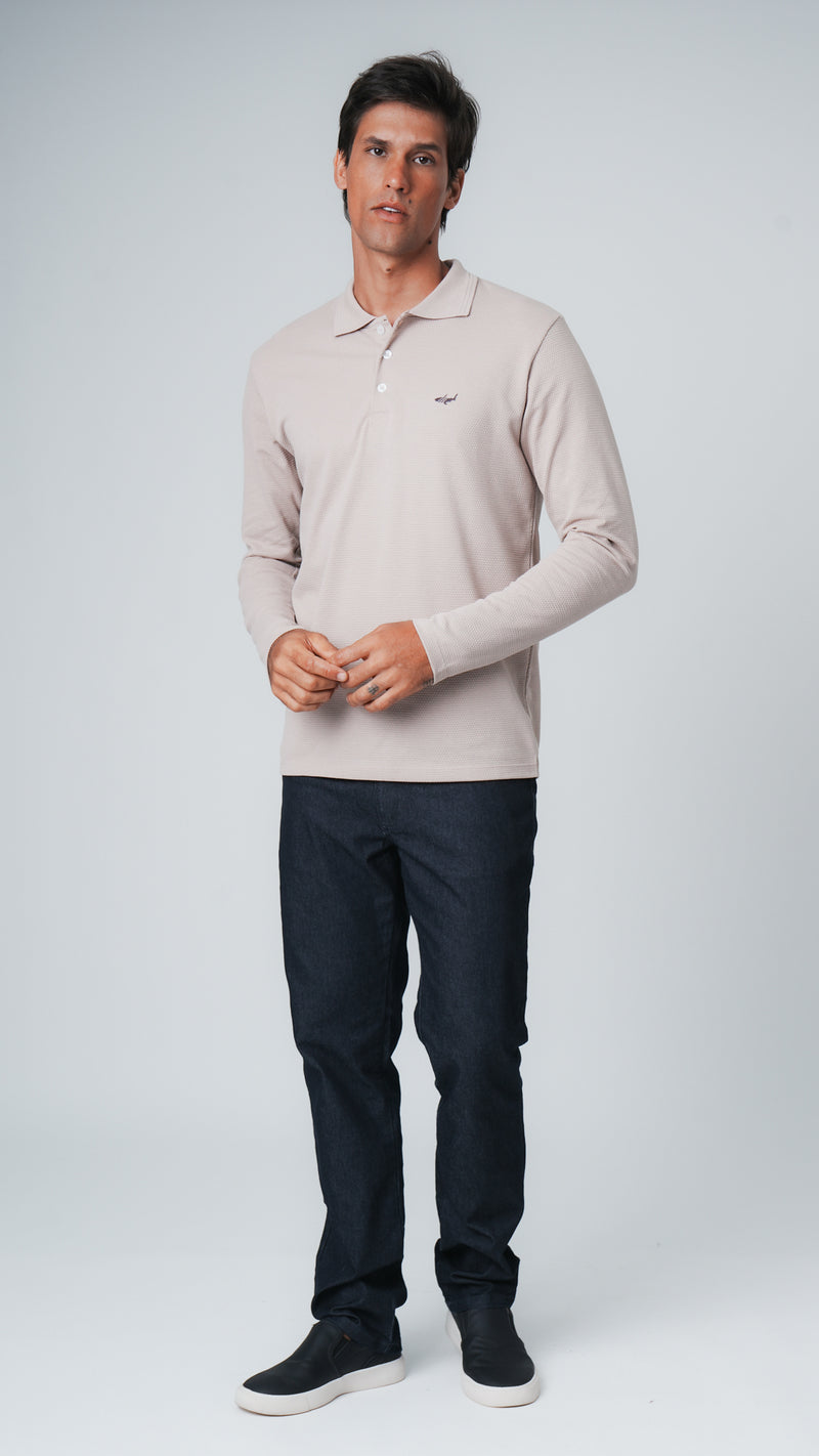 Camisa Polo Colmeia Manga Longa - Bege