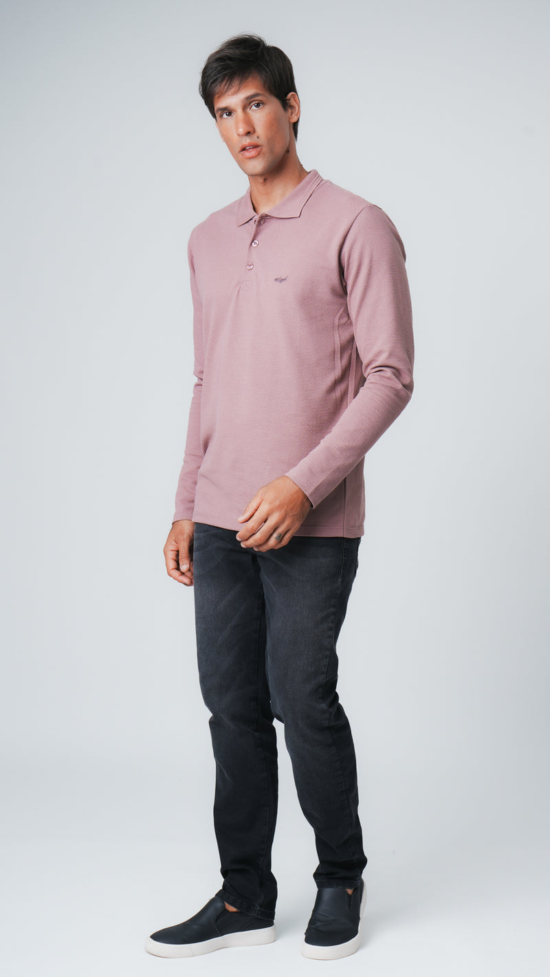 Camisa Polo Colmeia Manga Longa - Rosê