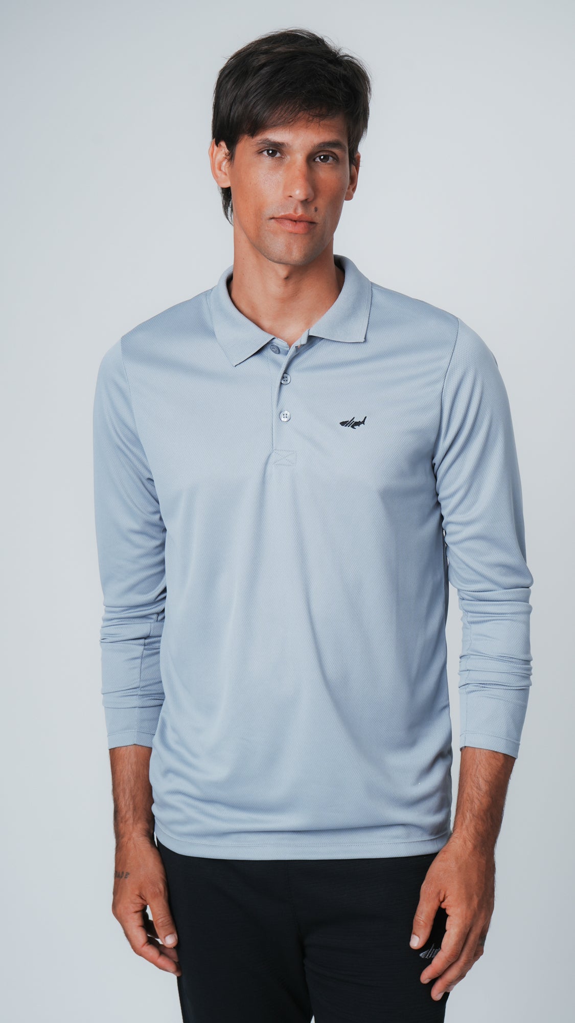 Camisa Polo Dry Fit Manga Longa - Cinza