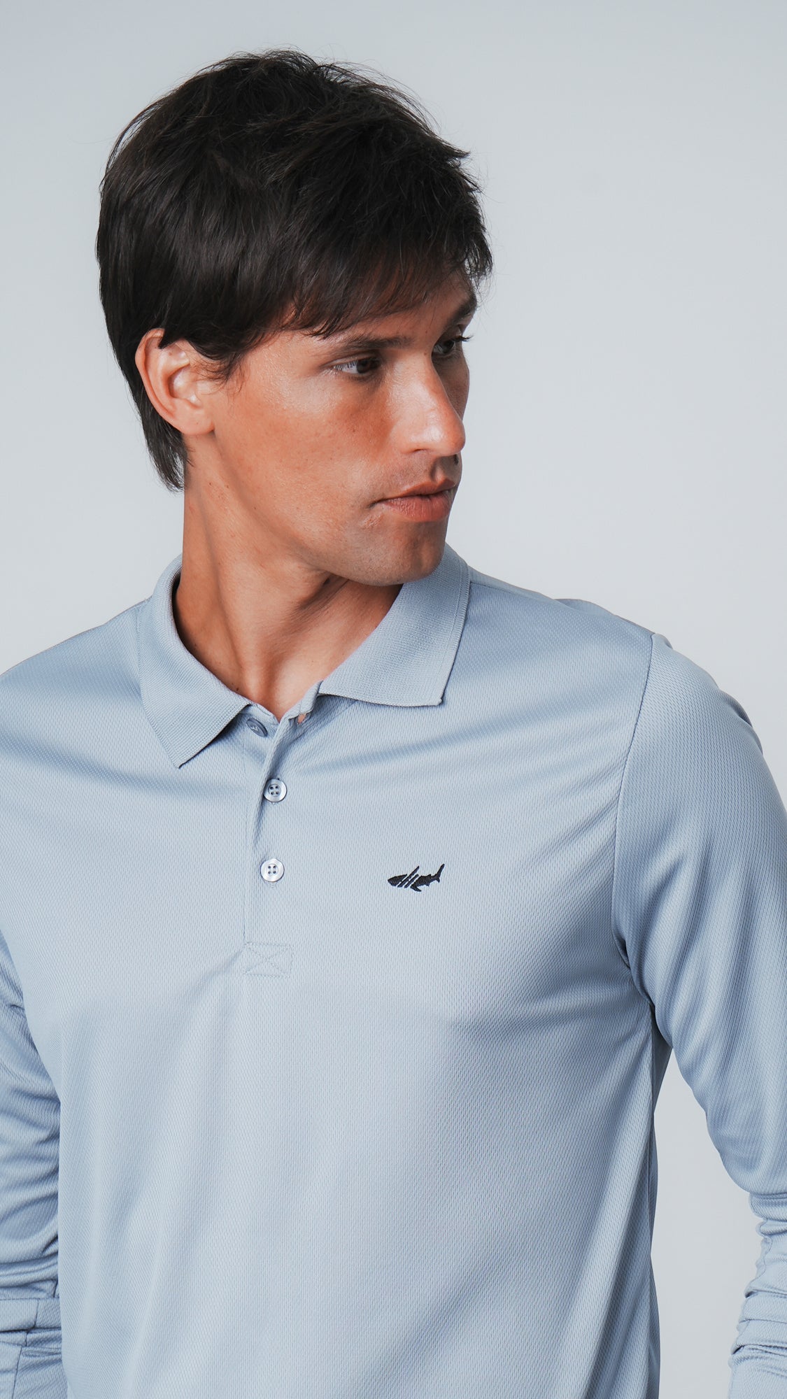 Camisa Polo Dry Fit Manga Longa - Cinza