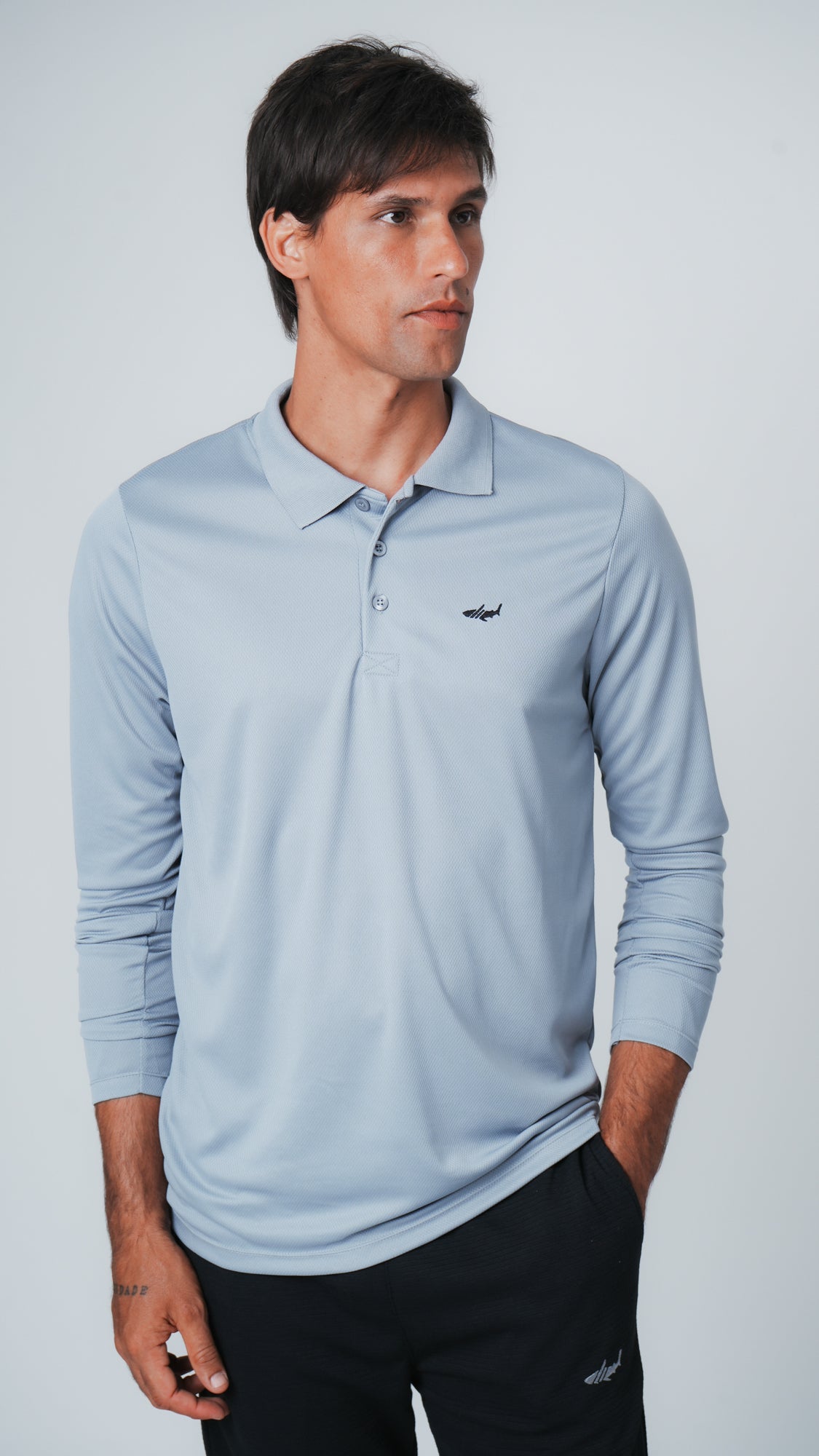 Camisa Polo Dry Fit Manga Longa - Cinza