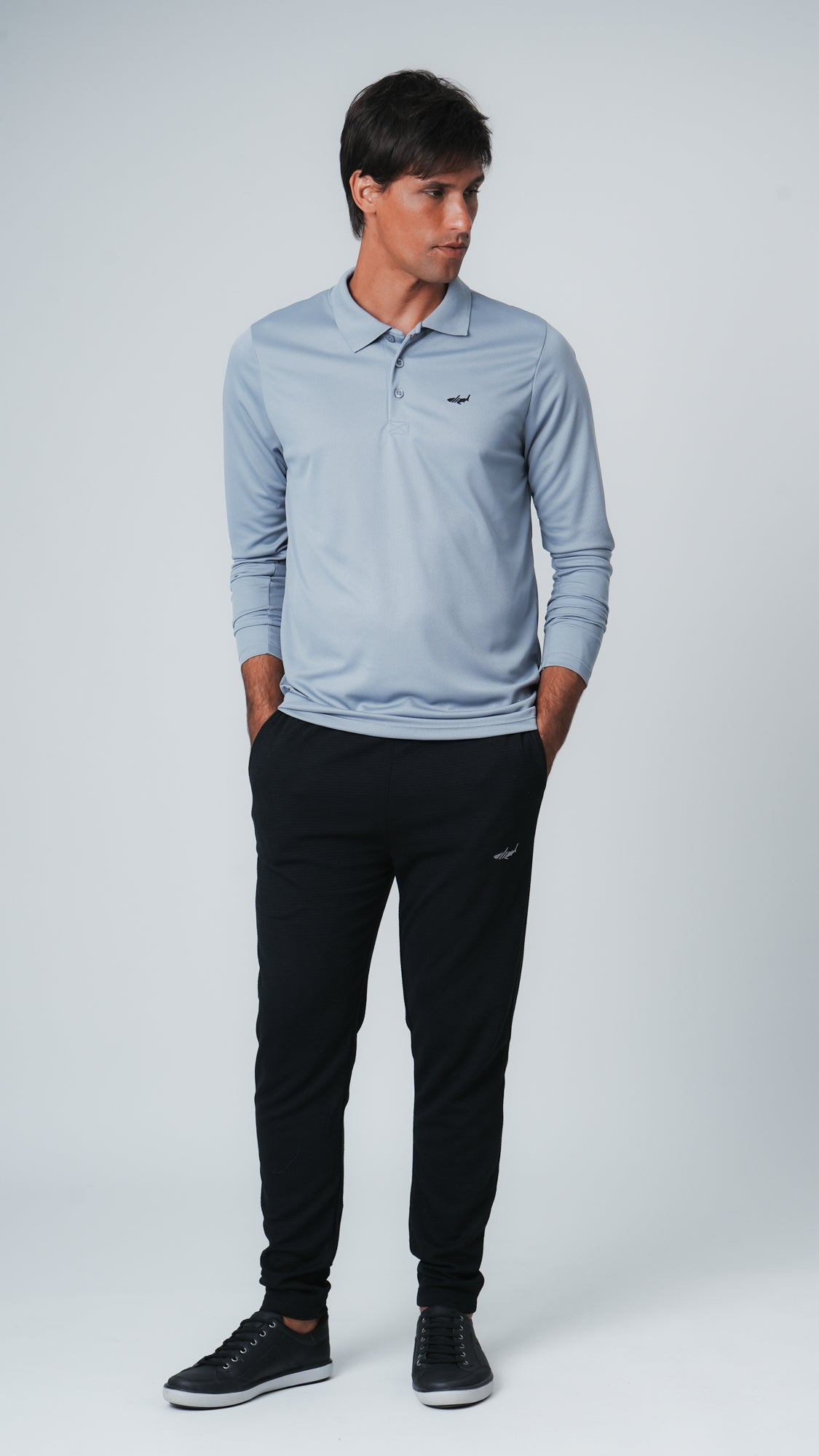 Camisa Polo Dry Fit Manga Longa - Cinza