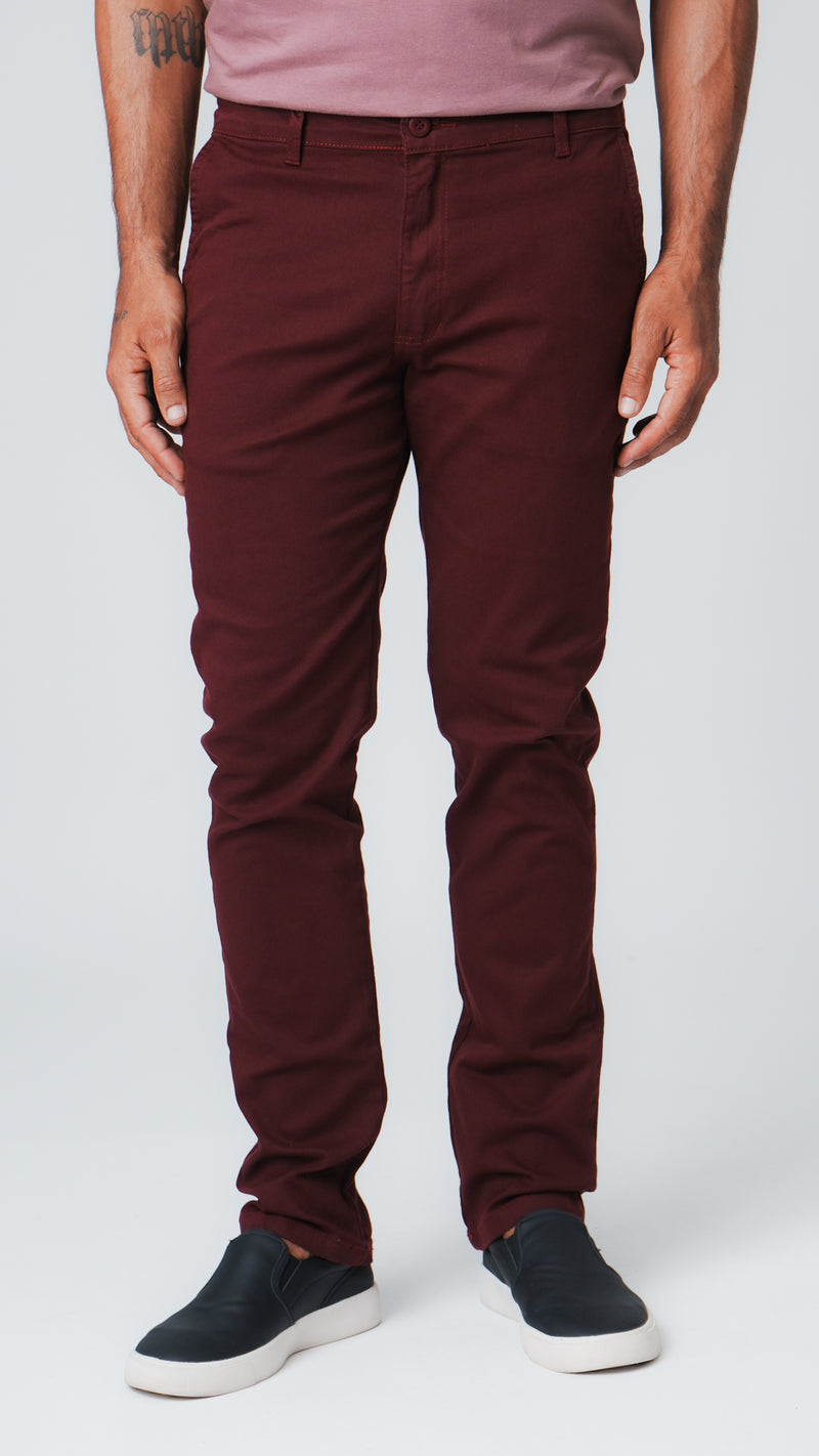 Calça Sarja Bolso Faca - Bordô