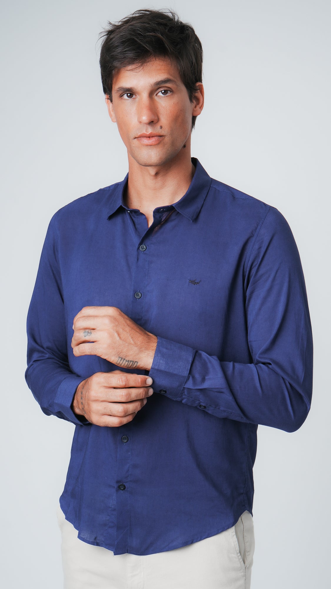 Camisa Manga Longa Linho - Azul Marinho