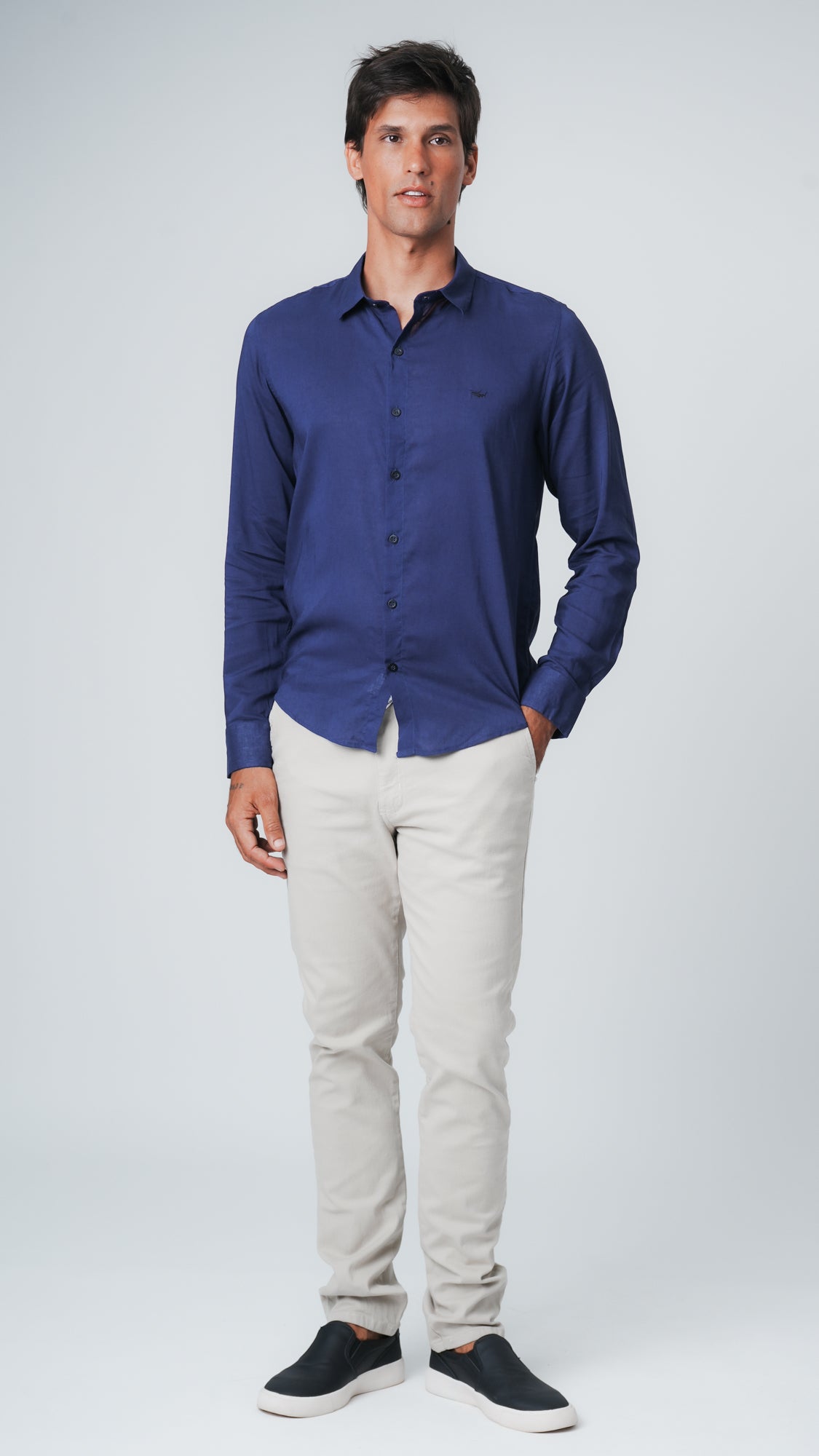 Camisa Manga Longa Linho - Azul Marinho