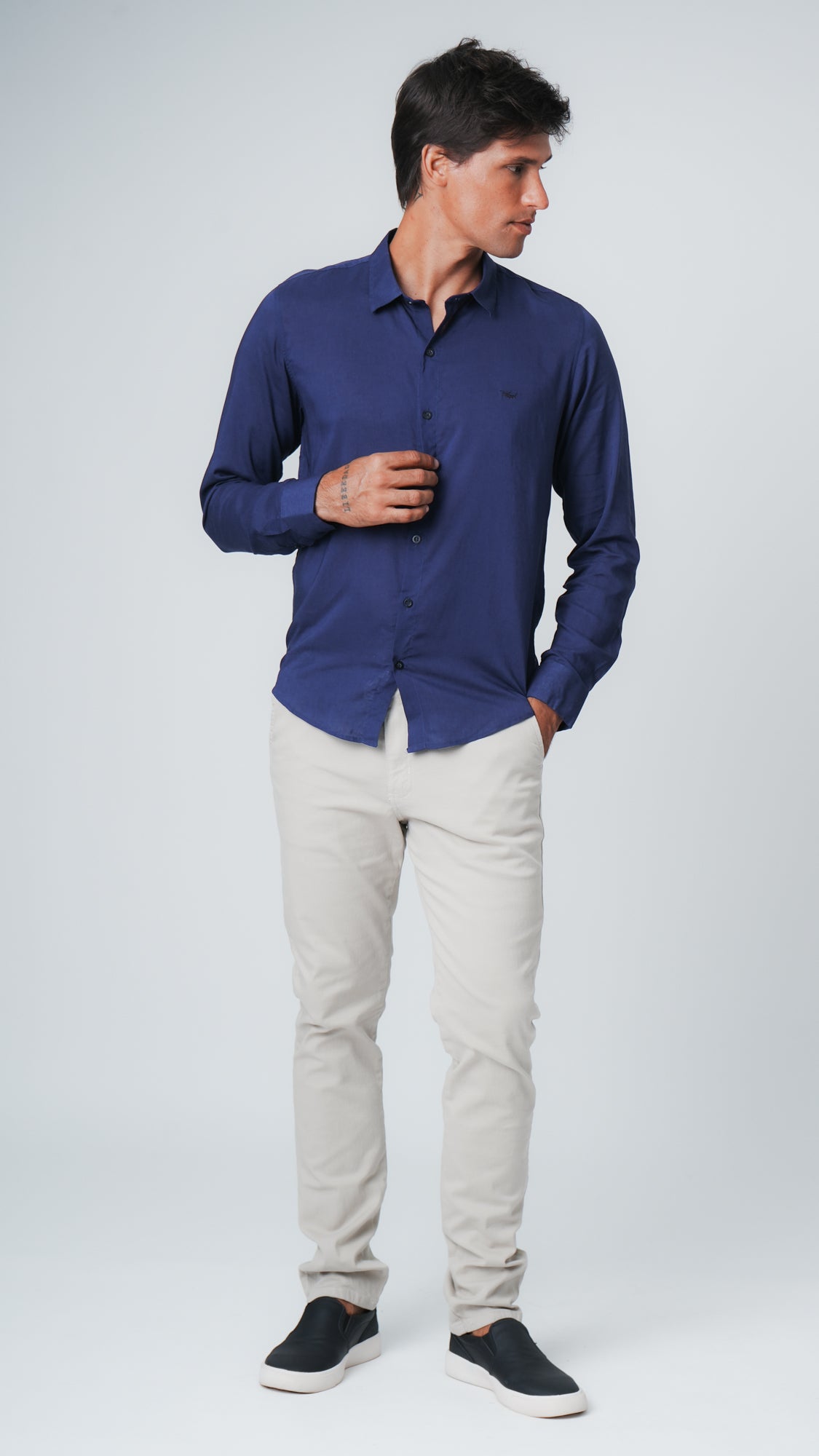Camisa Manga Longa Linho - Azul Marinho