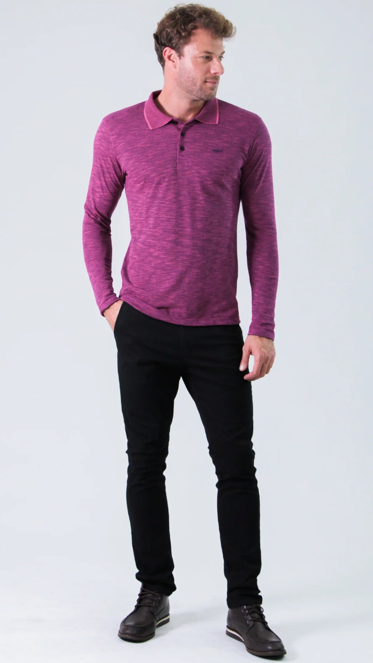 Camisa Polo Flamê Manga Longa - Rosa