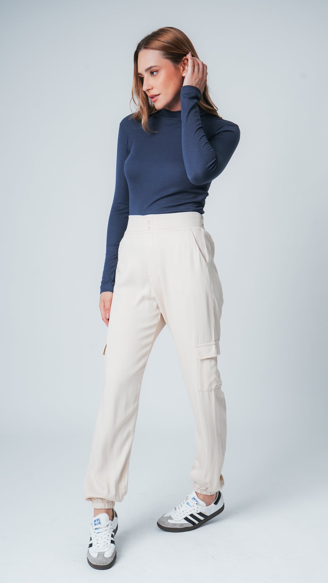 Cropped Canelado Gola Alta - Azul Marinho