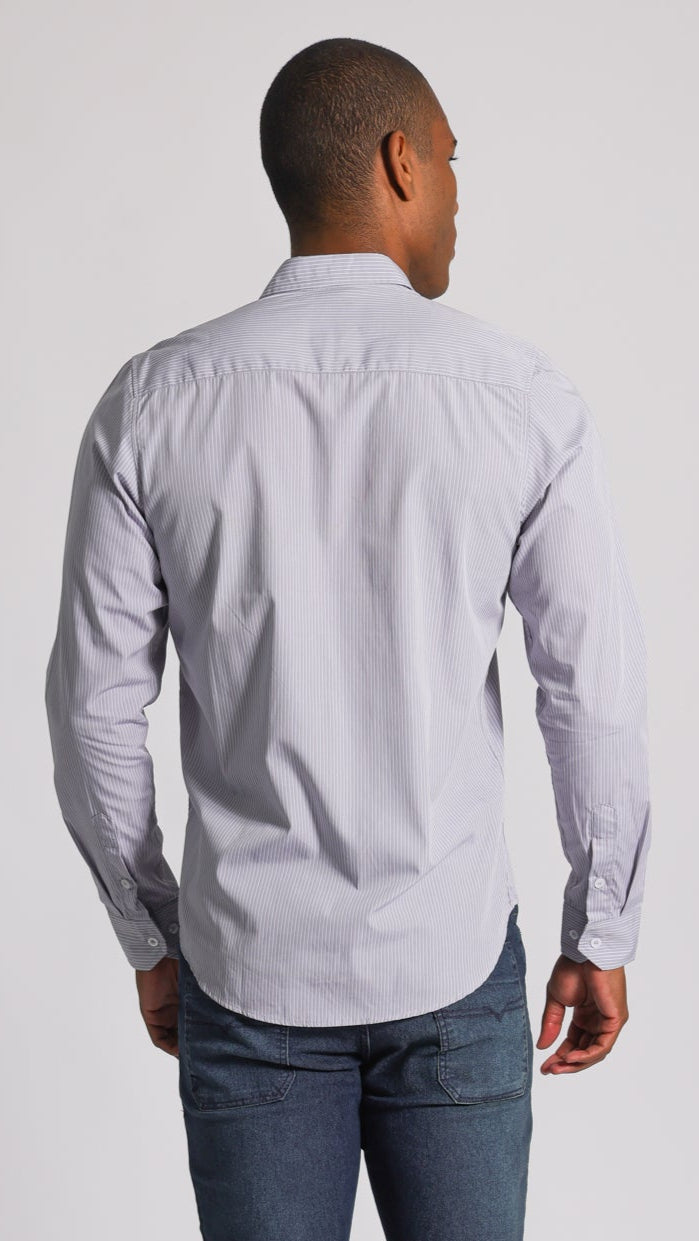 Camisa Listras Manga Longa - Cinza