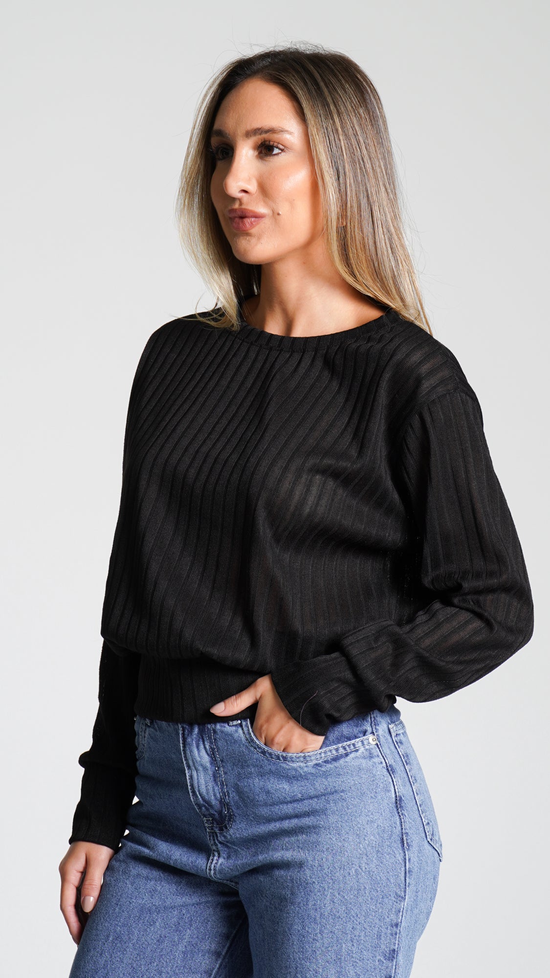 Blusa Canelada Tricô - Preto