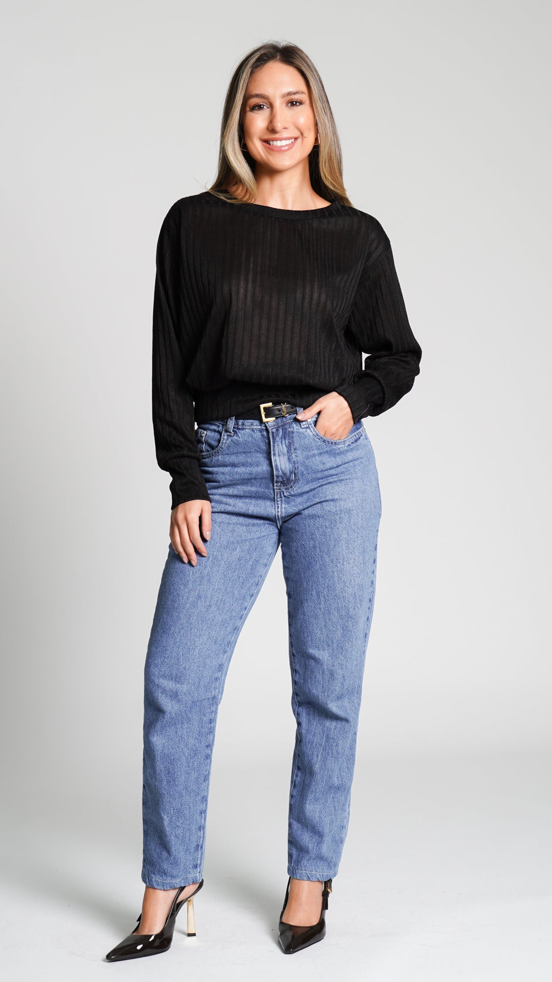 Blusa Canelada Tricô - Preto