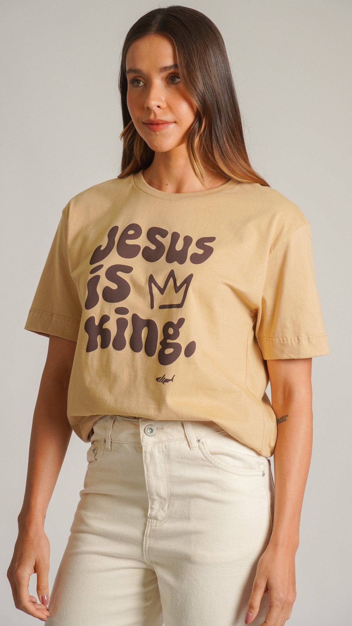 Camiseta Estampada Jesus King - Ocre