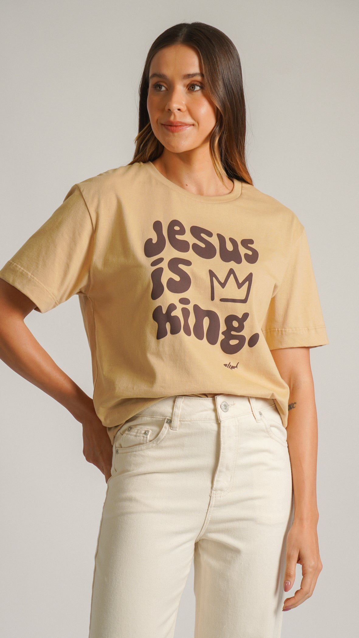 Camiseta Estampada Jesus King - Ocre