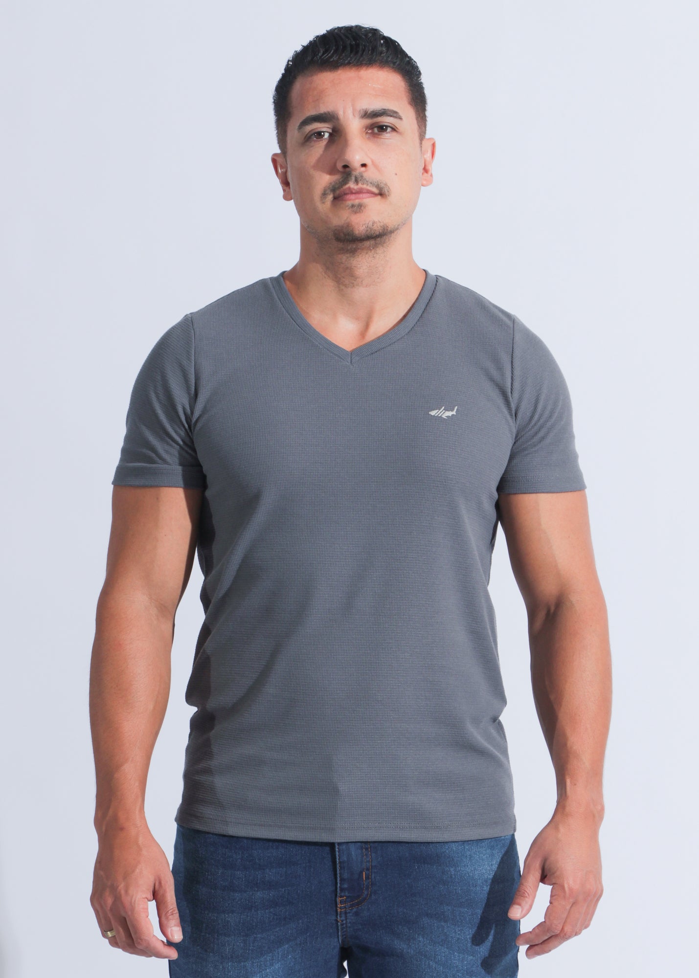 Camiseta Tricô Gola V - Grafite