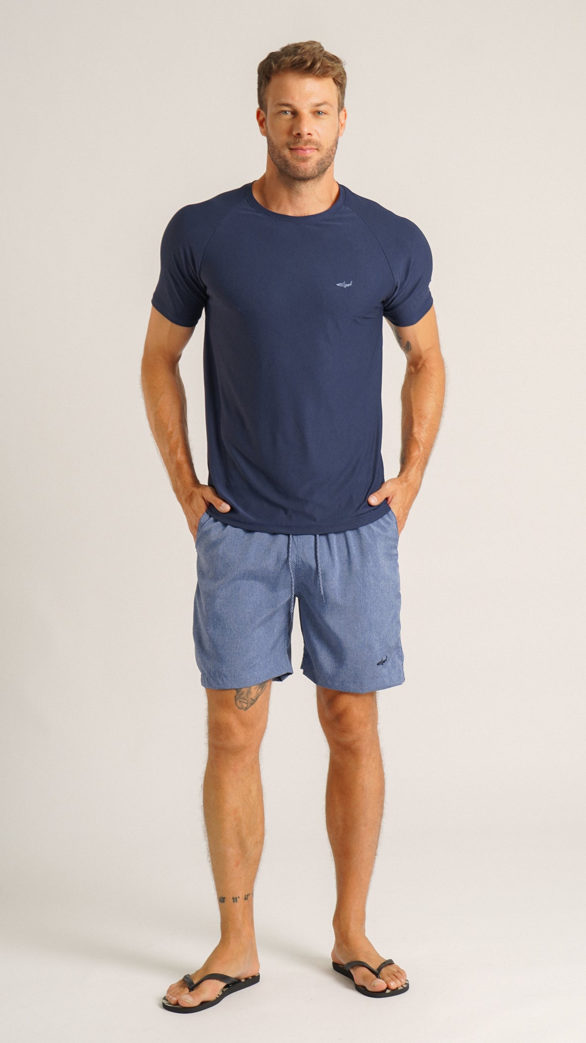 Bermuda Microfibra Melange - Azul